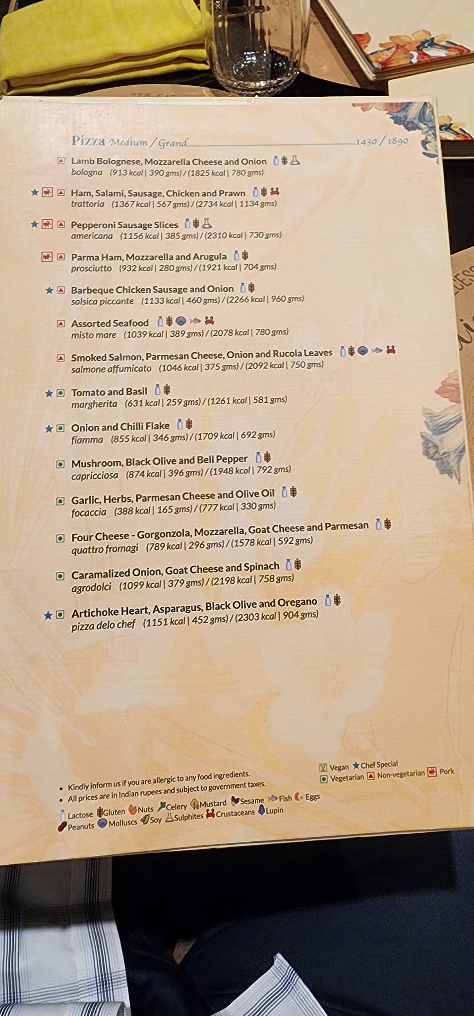 Trattoria Restaurant menu