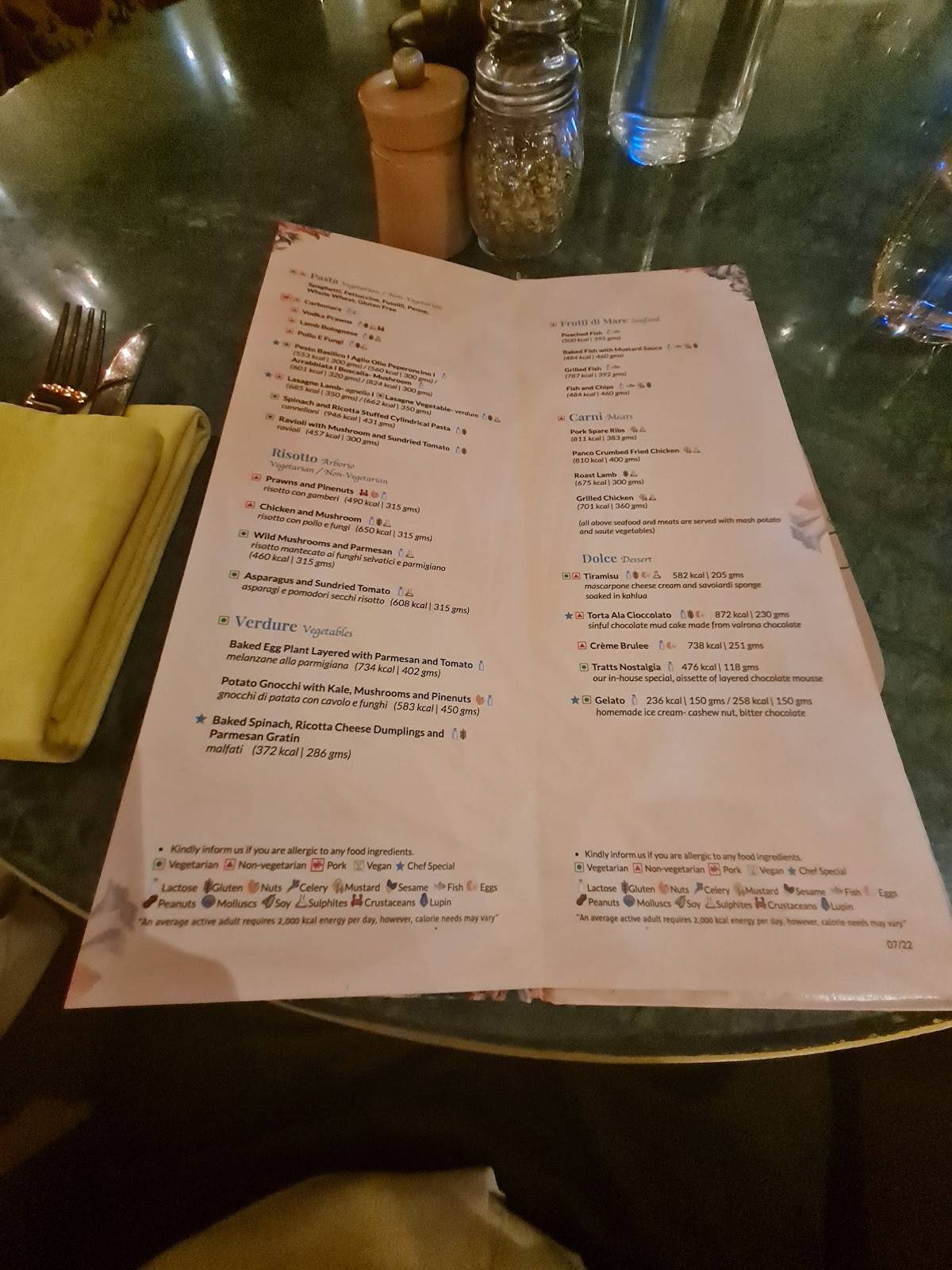 Trattoria Restaurant menu