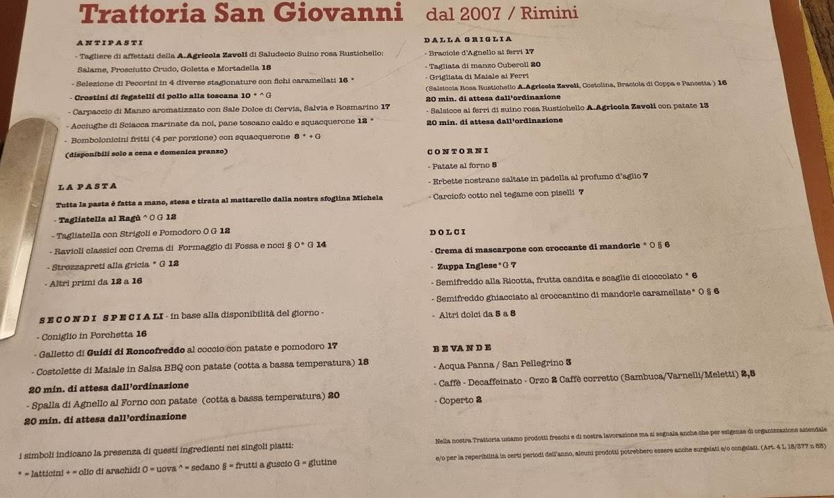 Menu di Trattoria San Giovanni 