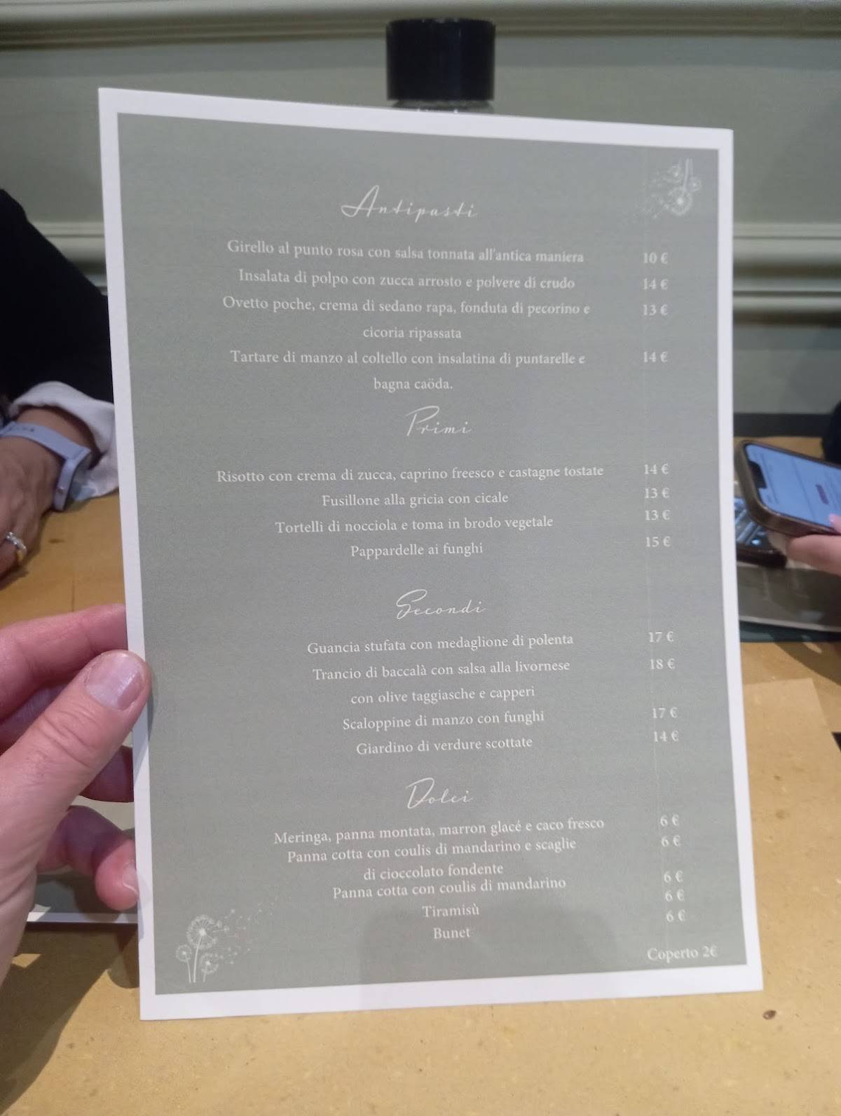 Menu di Trattoria Tarassaco 