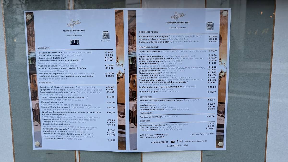 Menu di Trattoria Tritone 1884 - Antonio Camponeschi 