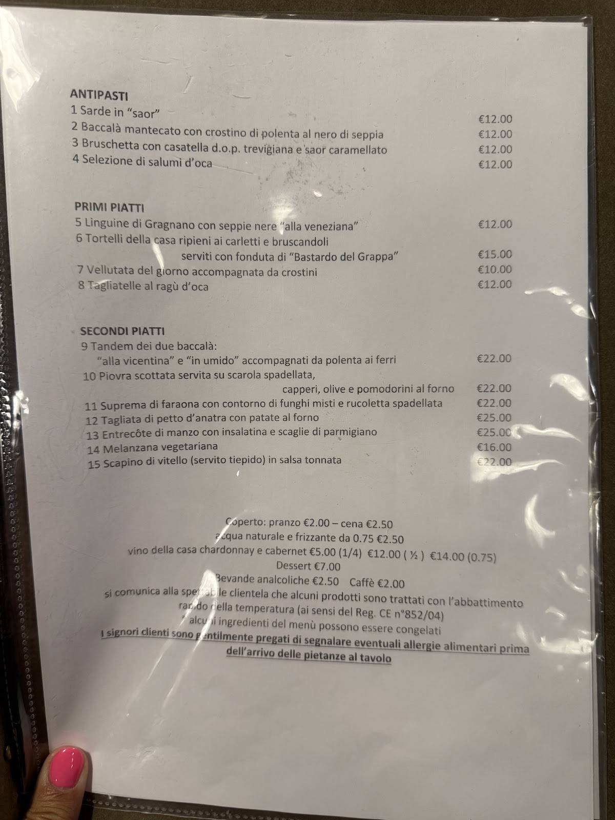 Menu di Trattoria all'Oca Bianca 