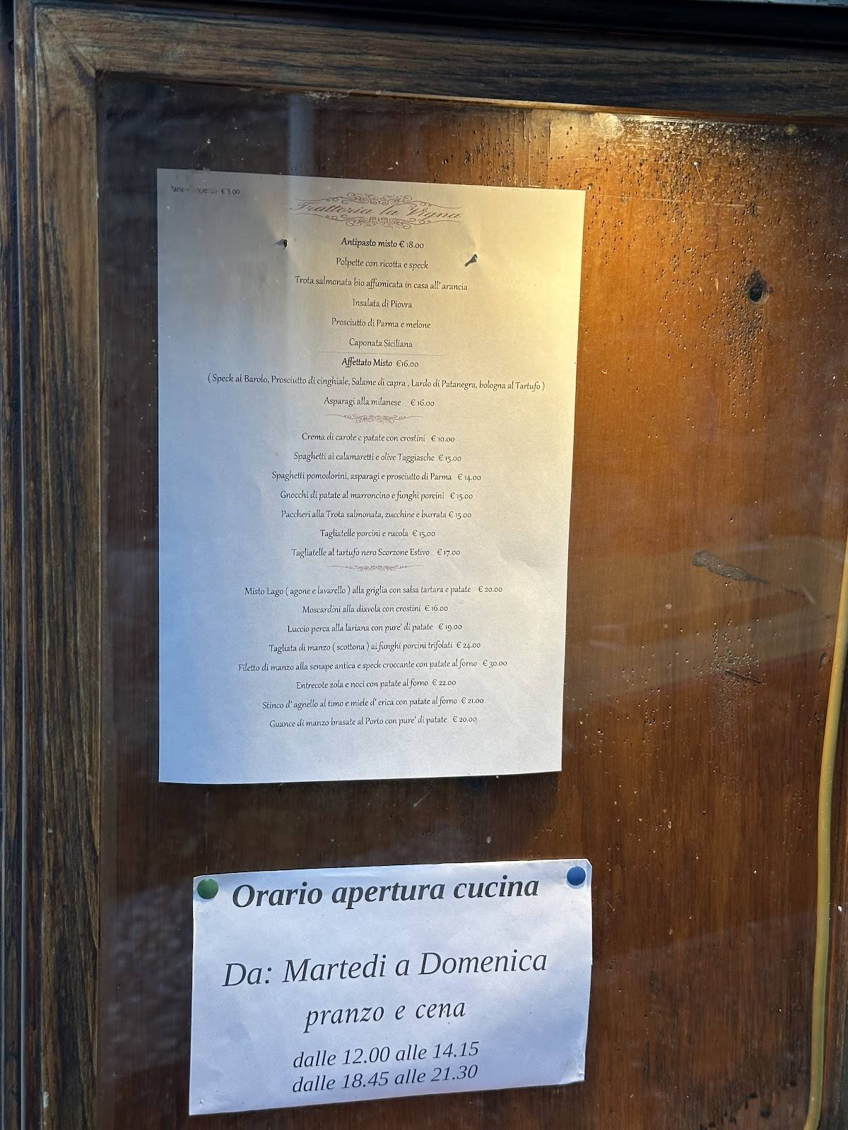 Menu di Trattoria della Vigna 