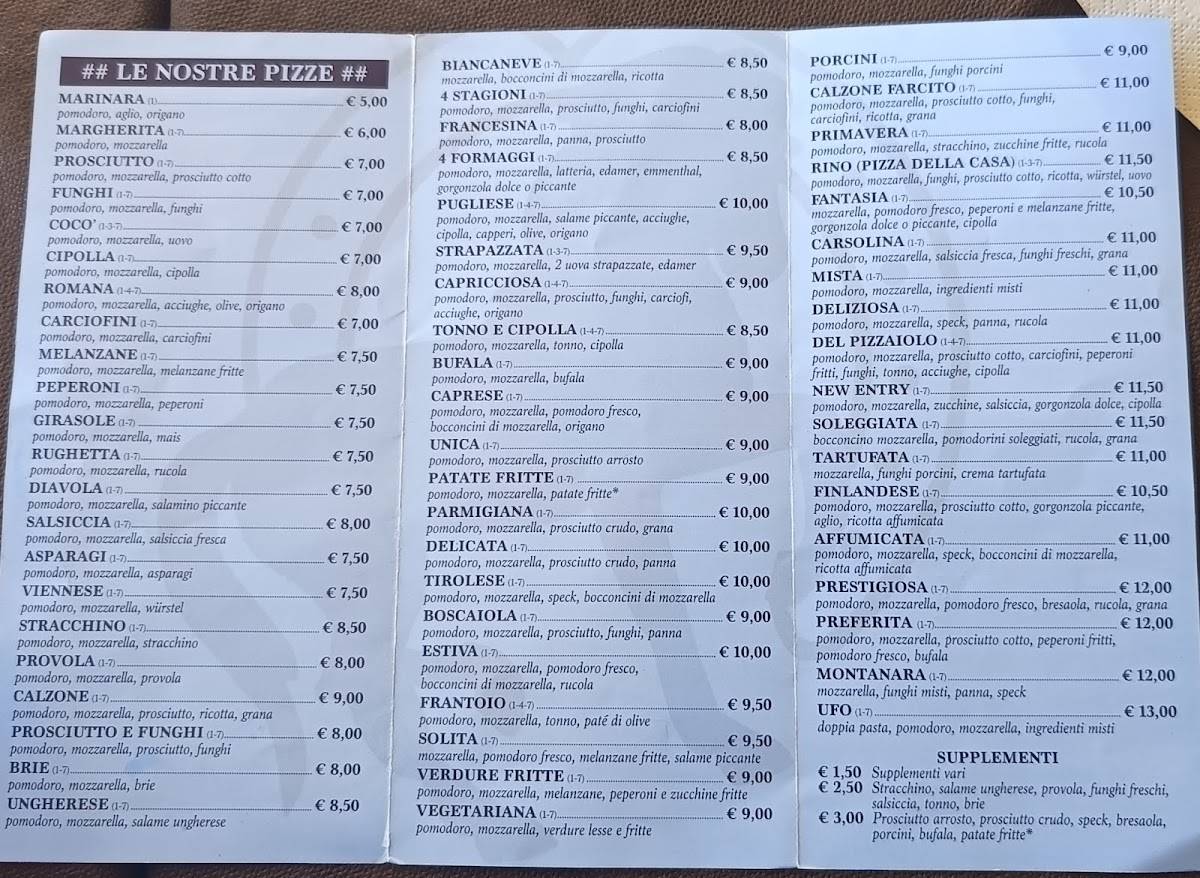 Menu di Buffet Pizzeria Rino 