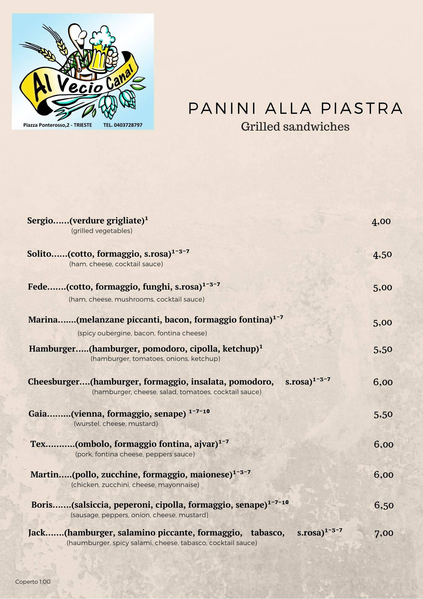 Menu di Vecio Canal 