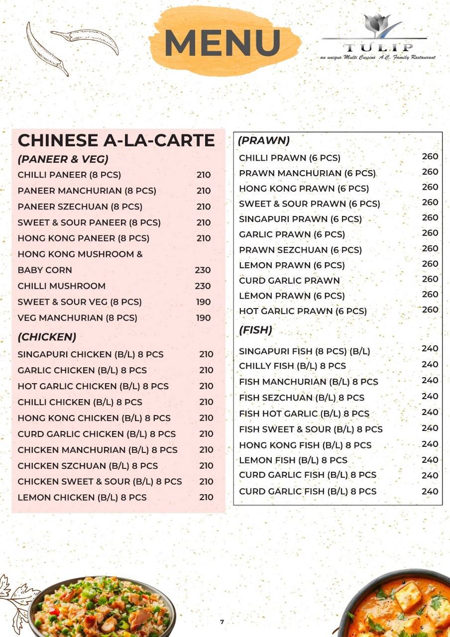 Tulip Restaurant menu