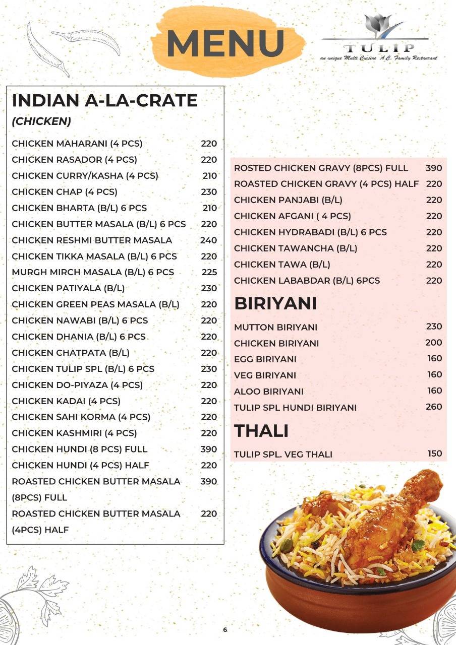Tulip Restaurant menu
