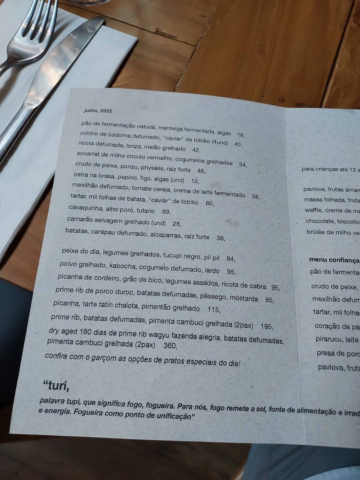 Restaurante Turi cardápio