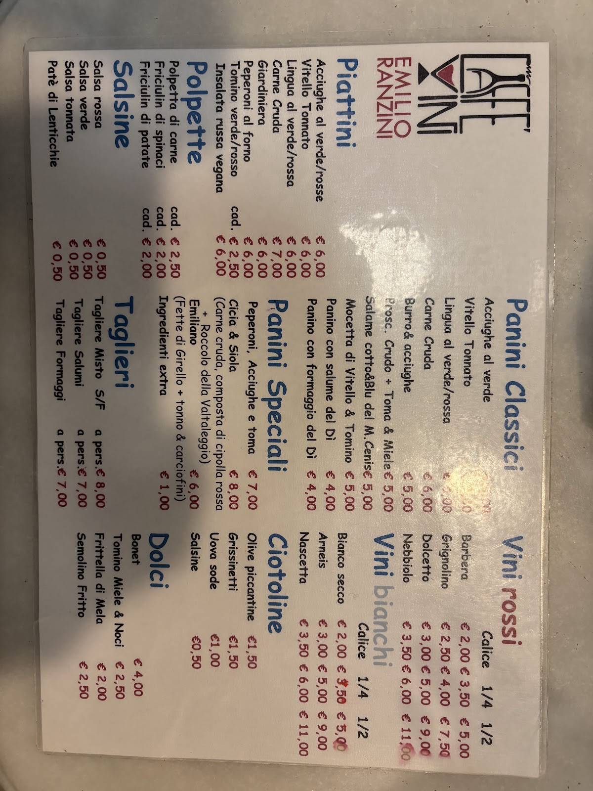 Menu di Caffè Vini Emilio Ranzini 