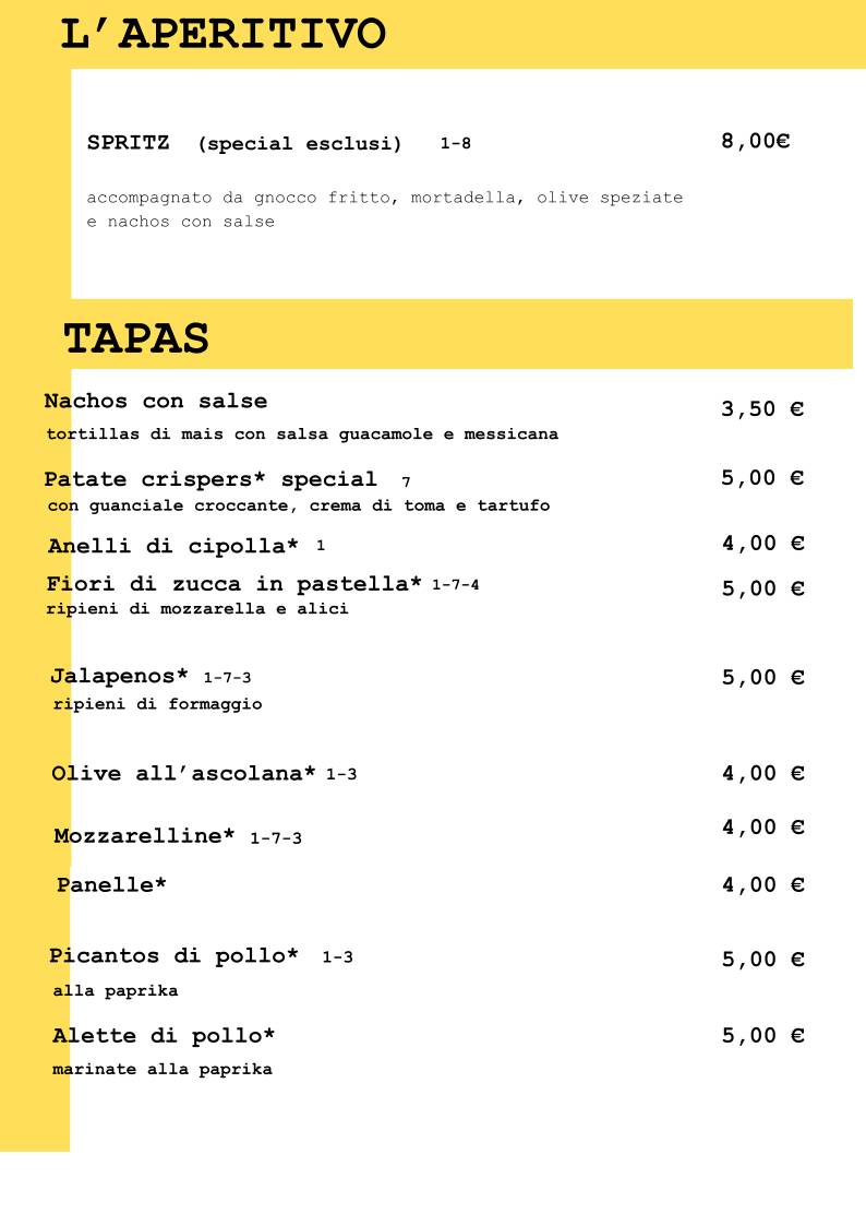 Menu di Rol Birreria con cucina. 