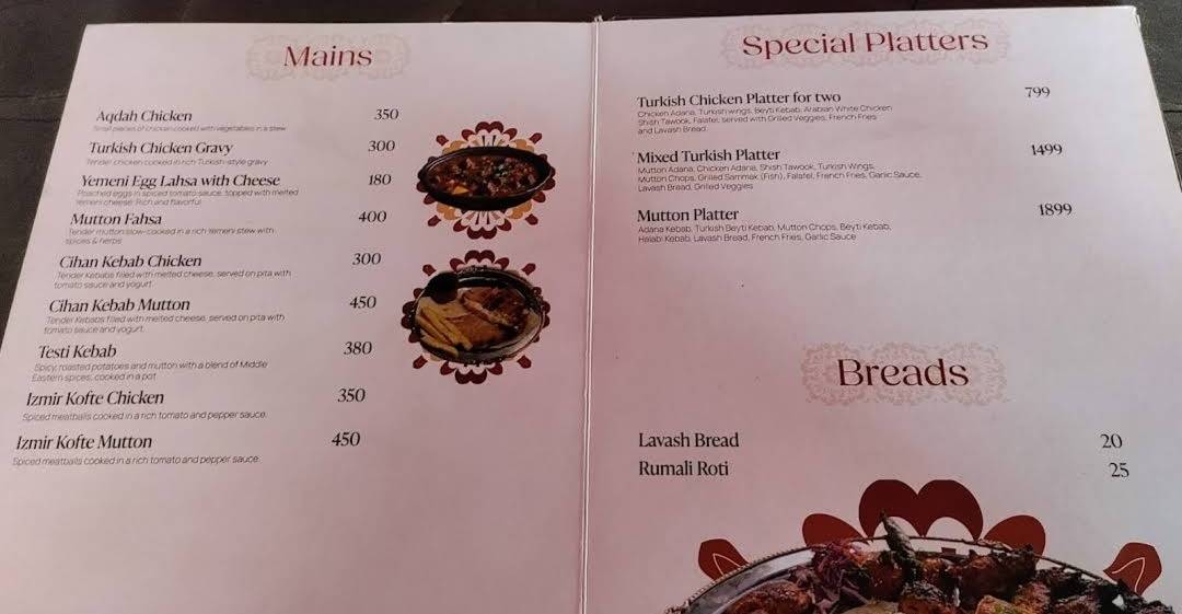Turk Sarayi menu