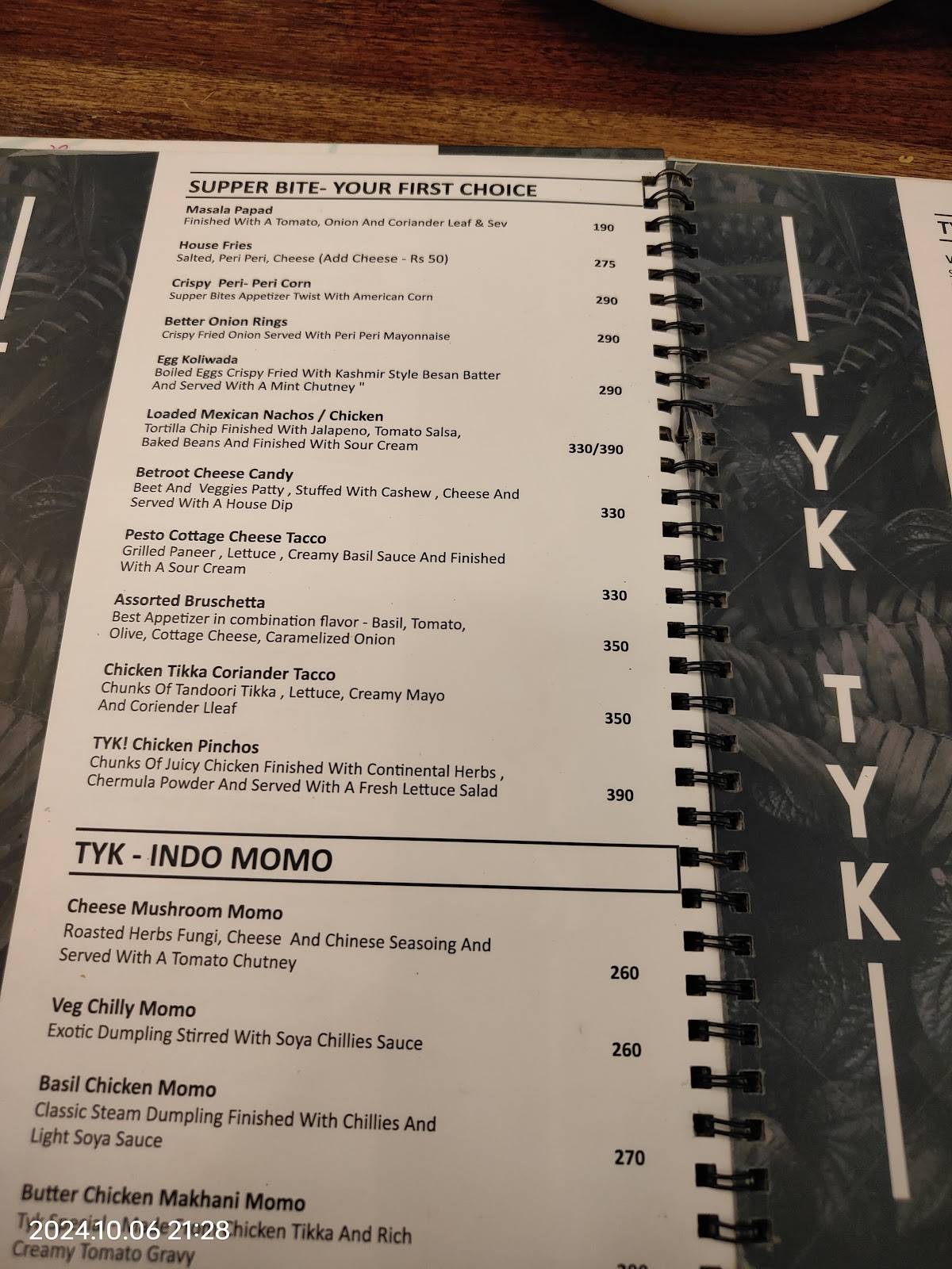 Tyk Tyk menu