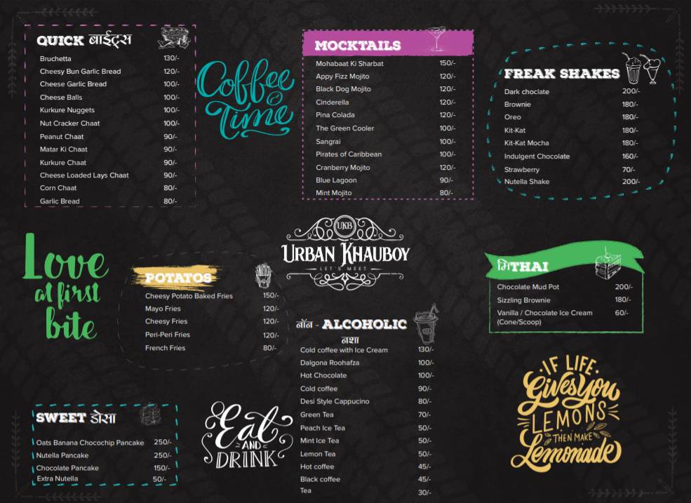 URBAN KHAUBOY CAFE menu