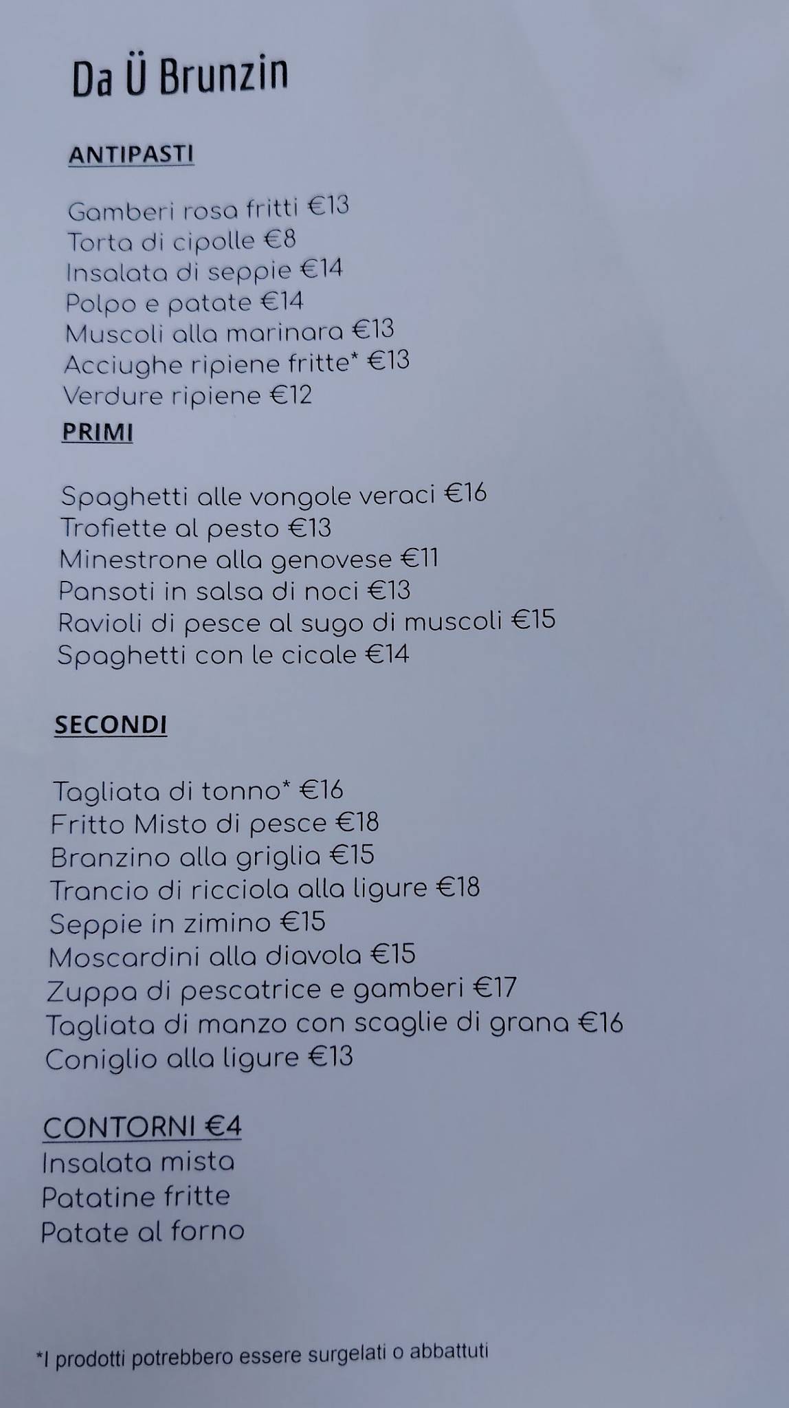Menu di Ü Brunzin 
