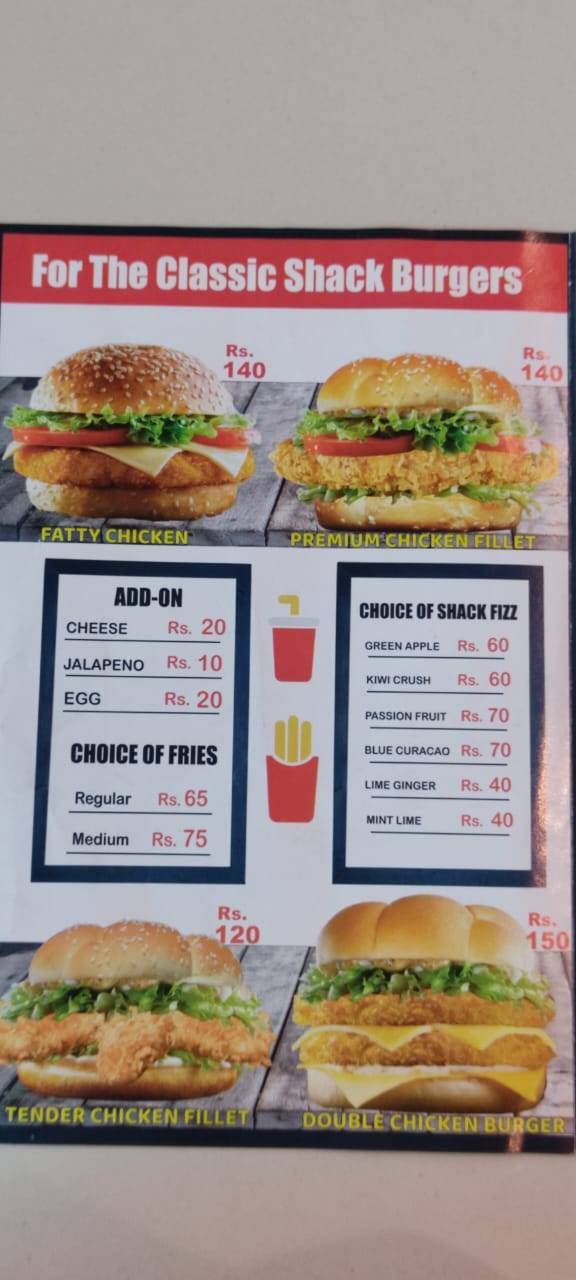 Shack Burger menu