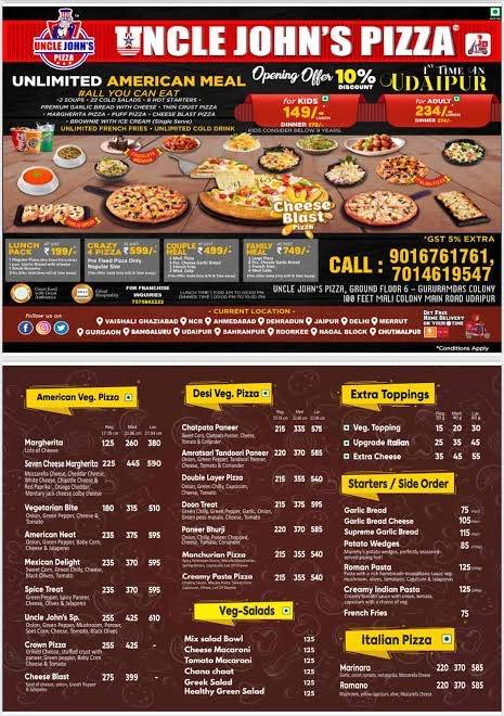 Uncle John's Pizza-Unlimited Meals menu