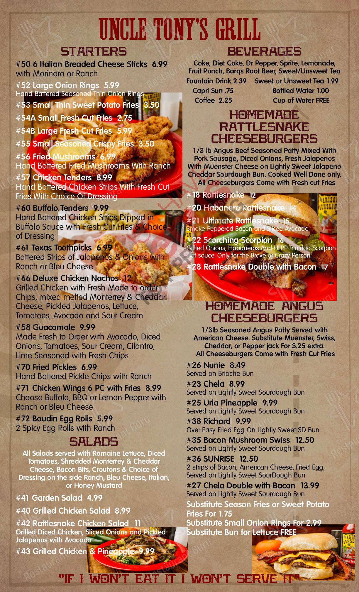 Menu at uncle tony s cafe spring 314 sawdust rd 108