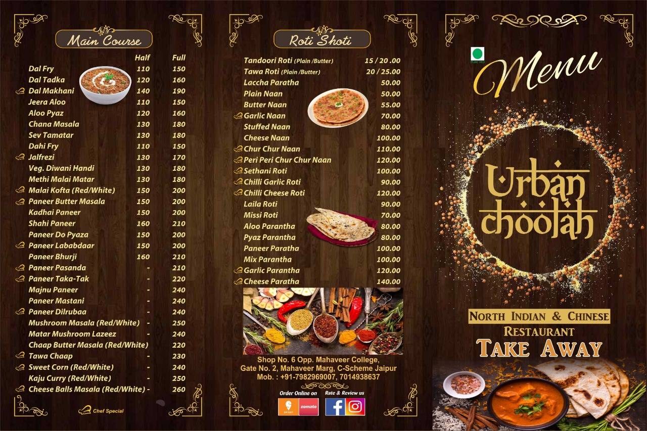 Urban Choolah menu