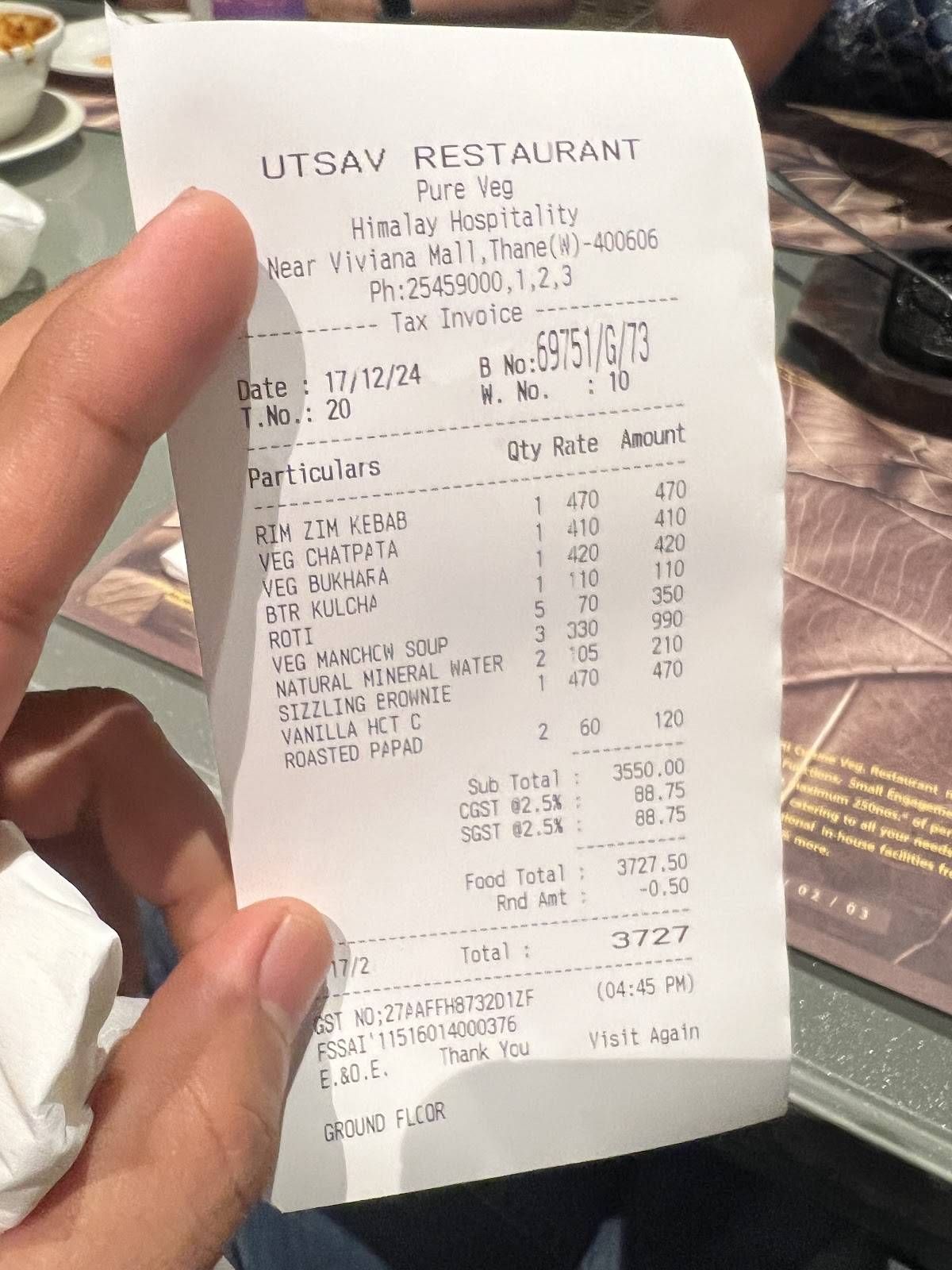 Utsav Restaurant menu