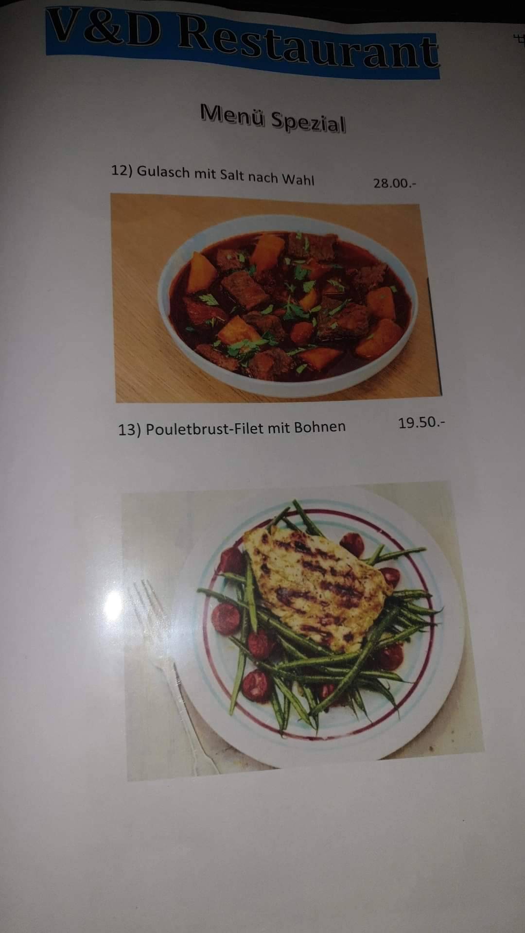 Menu di V&D Restaurant Basel 