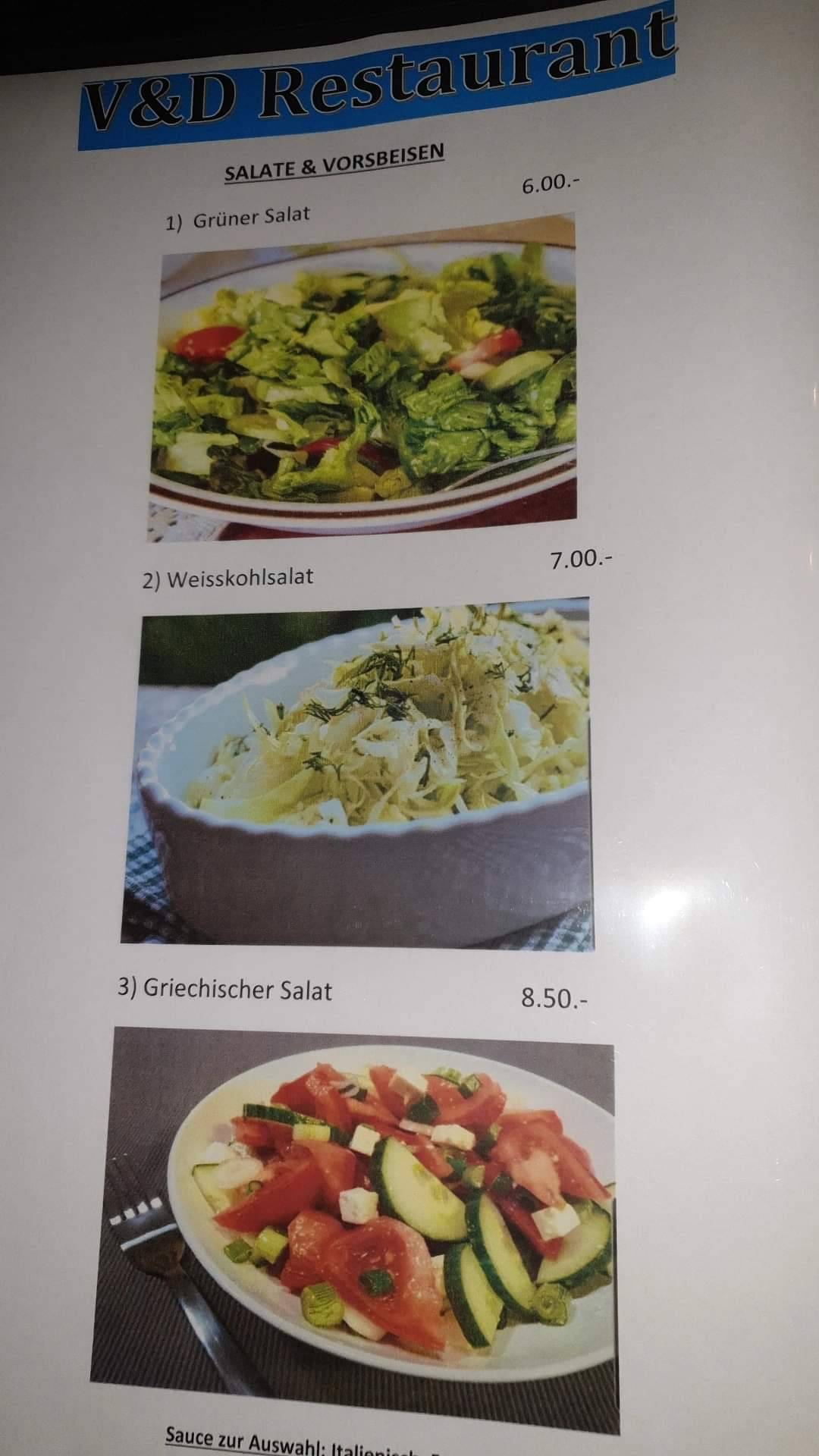 Menu di V&D Restaurant Basel 