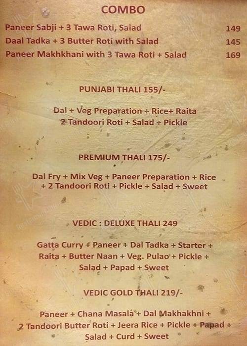 VEDIC Multi cuisine (JAIN FOOD, Lunch-Dinner, Pure veg Family Restaurant) , Banquet & DINE IN. Best veg restaurant in Jodhpur menu