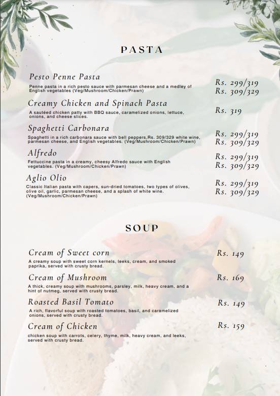 Valencia Cafe menu