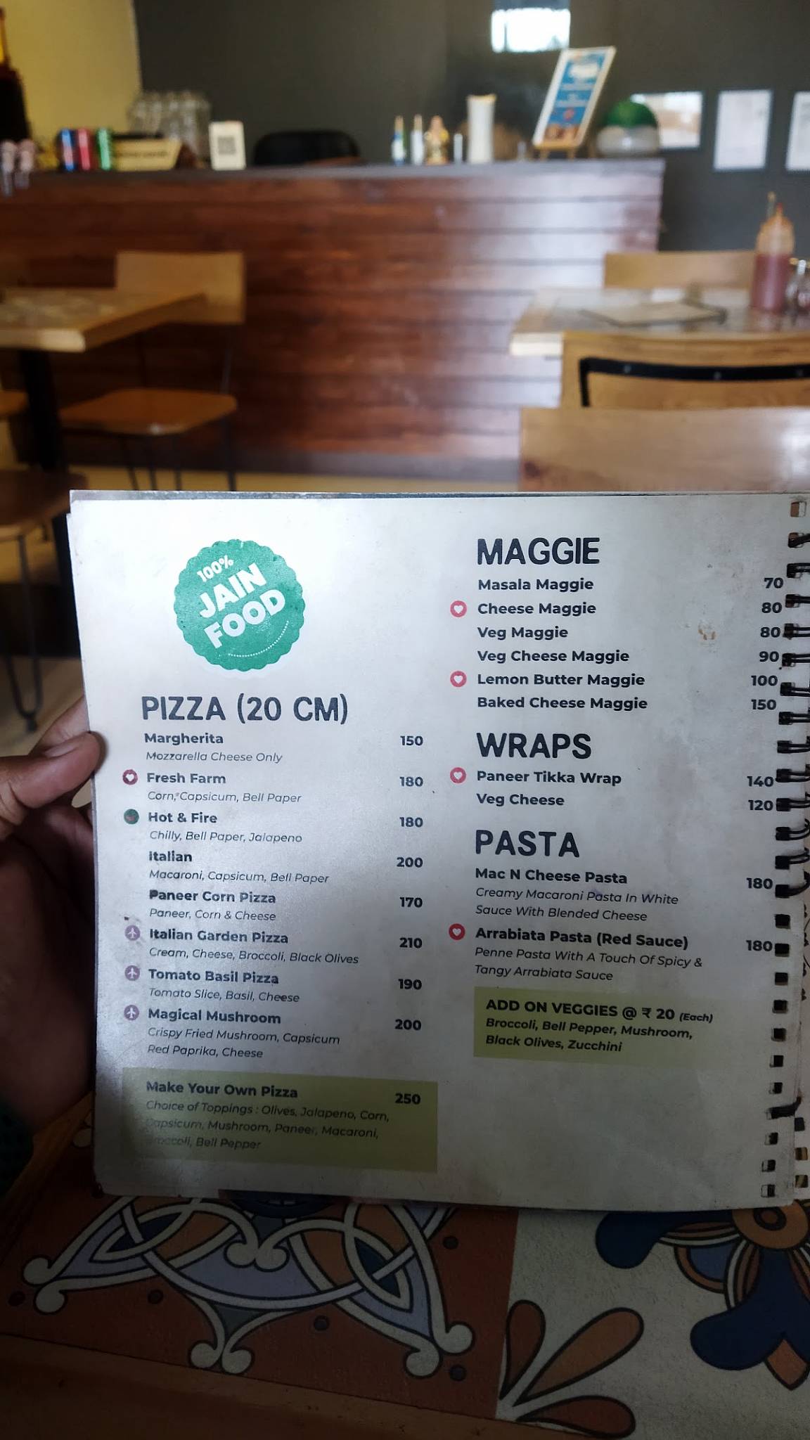 Size Zero Cafe menu