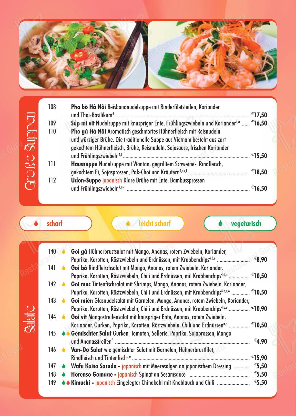 Menu pour VanDo restaurant