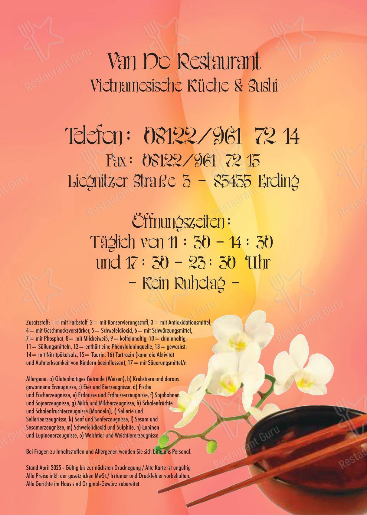 Menu pour VanDo restaurant
