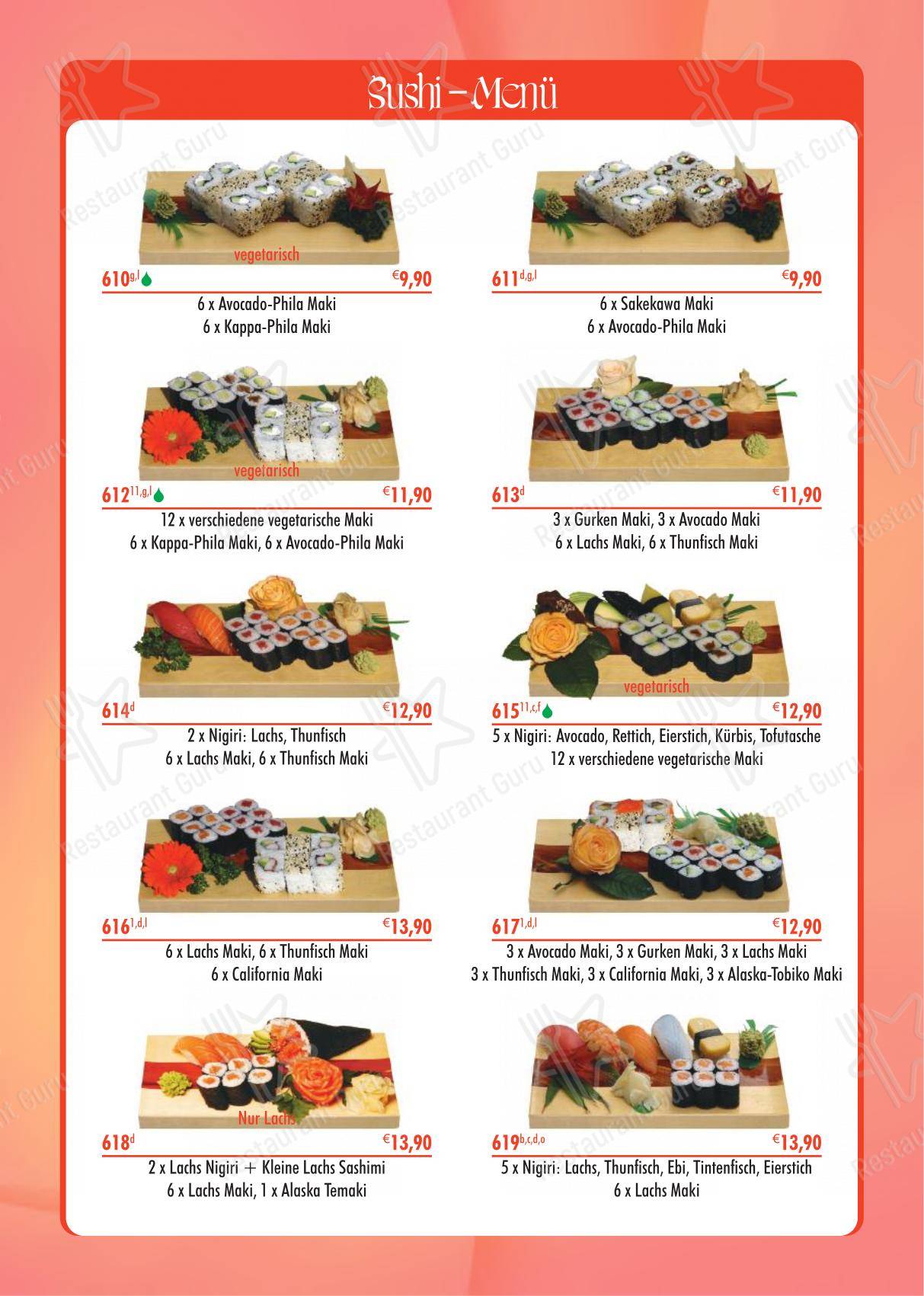 Menu pour VanDo - Menu