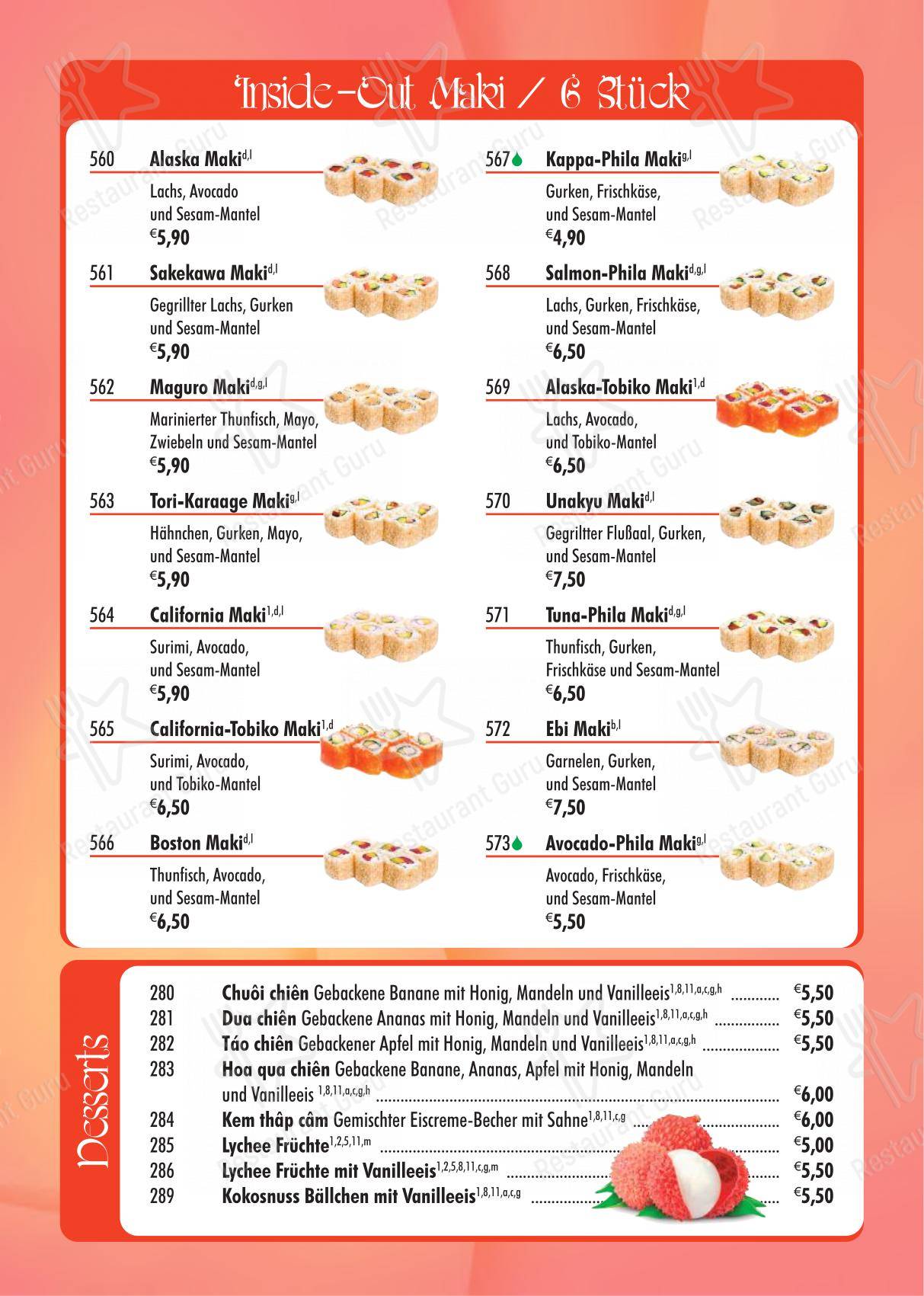 Menu pour VanDo - Menu