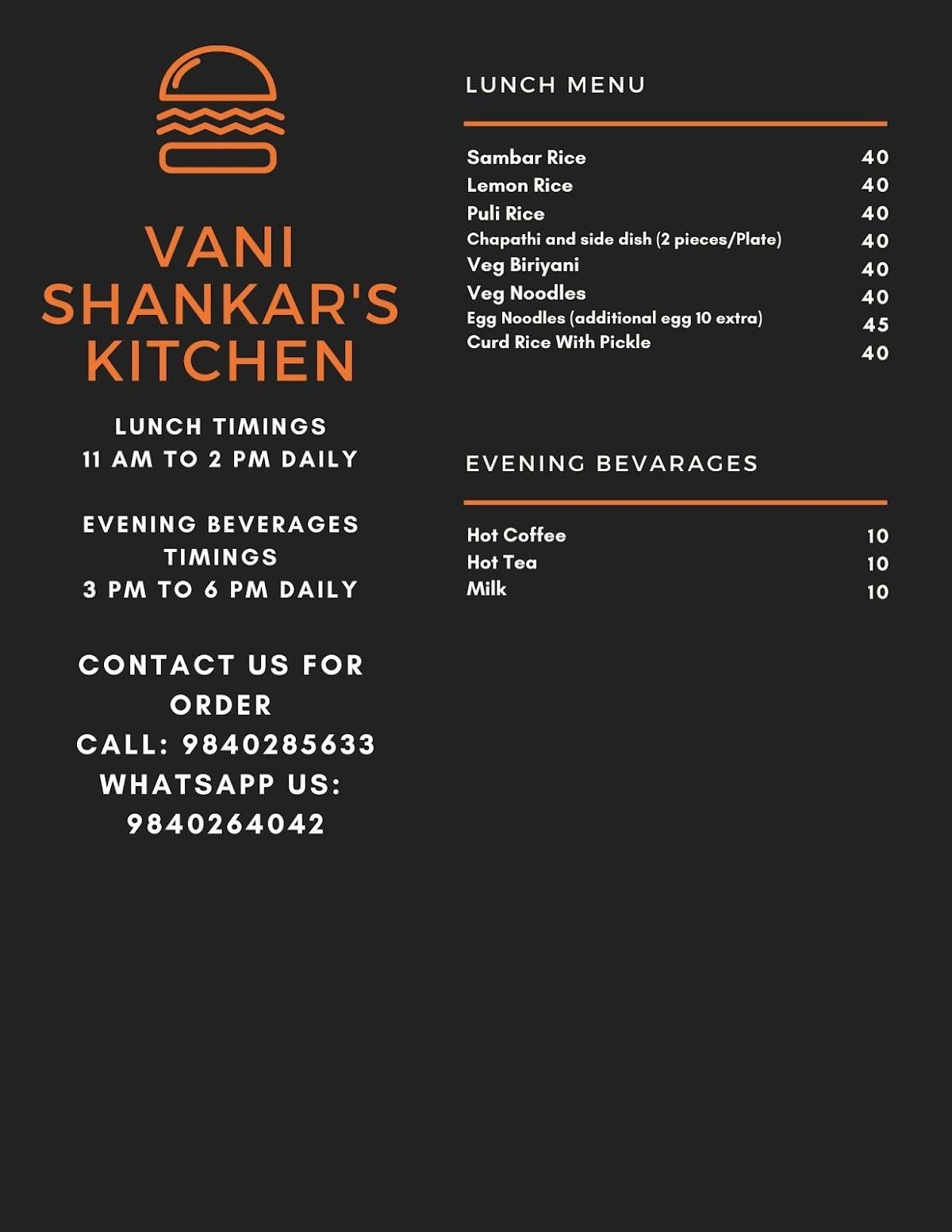 Vani Shankar's Kitchen menu