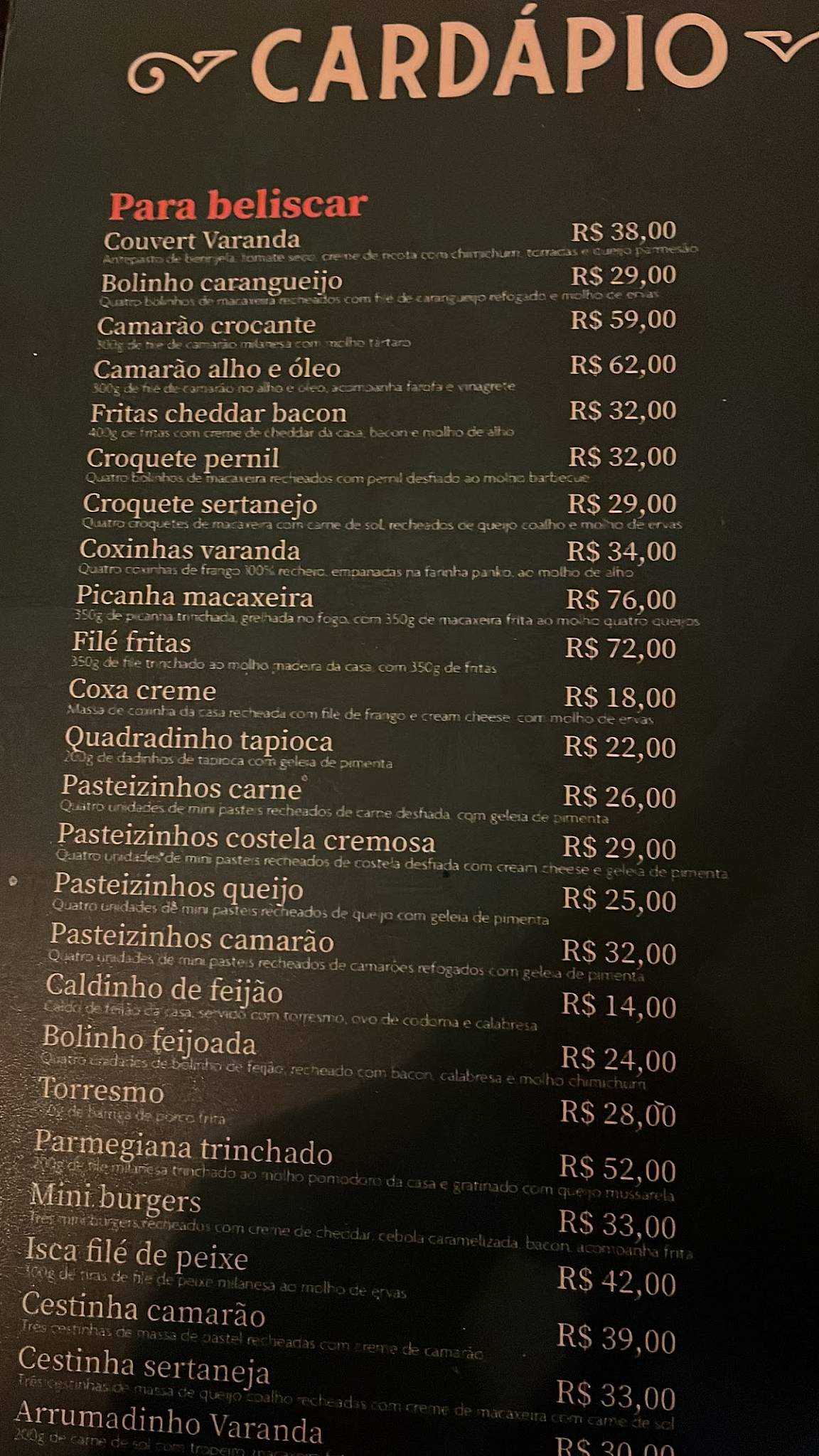 Varanda Boteco cardápio