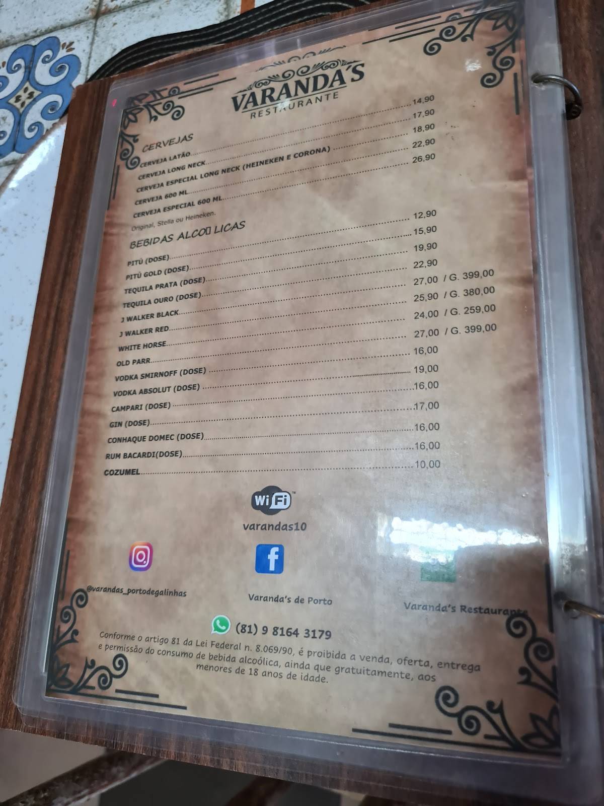 Varanda's Restaurante cardápio