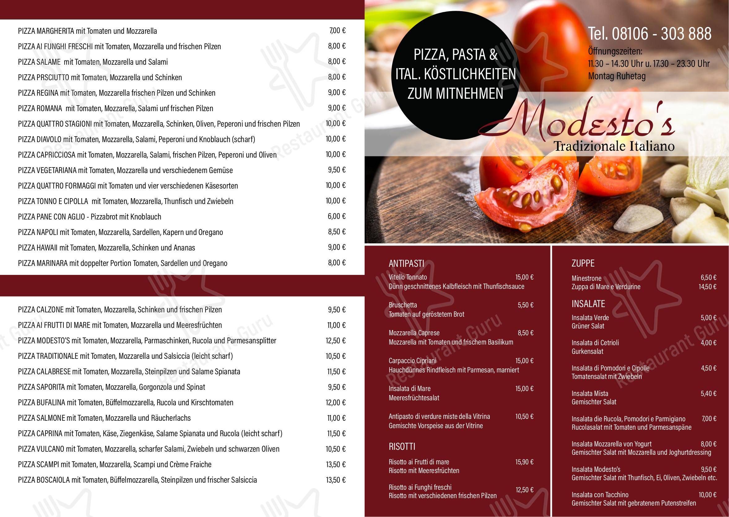Основное меню pour Modesto's dans Vaterstetten