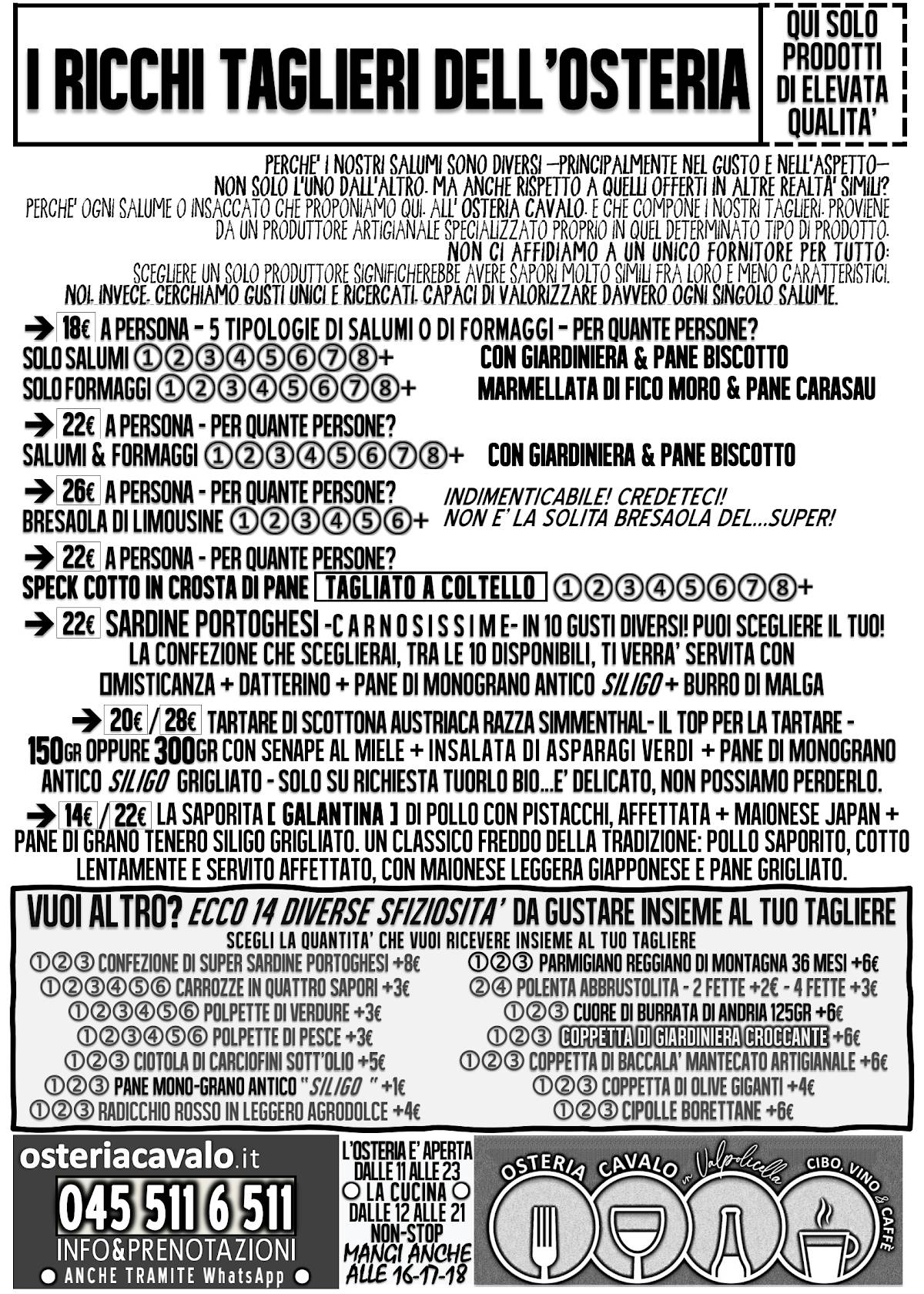 Menu di Vecchia Osteria Cavalo Terrazza&Relax (osteria in Valpolicella) 