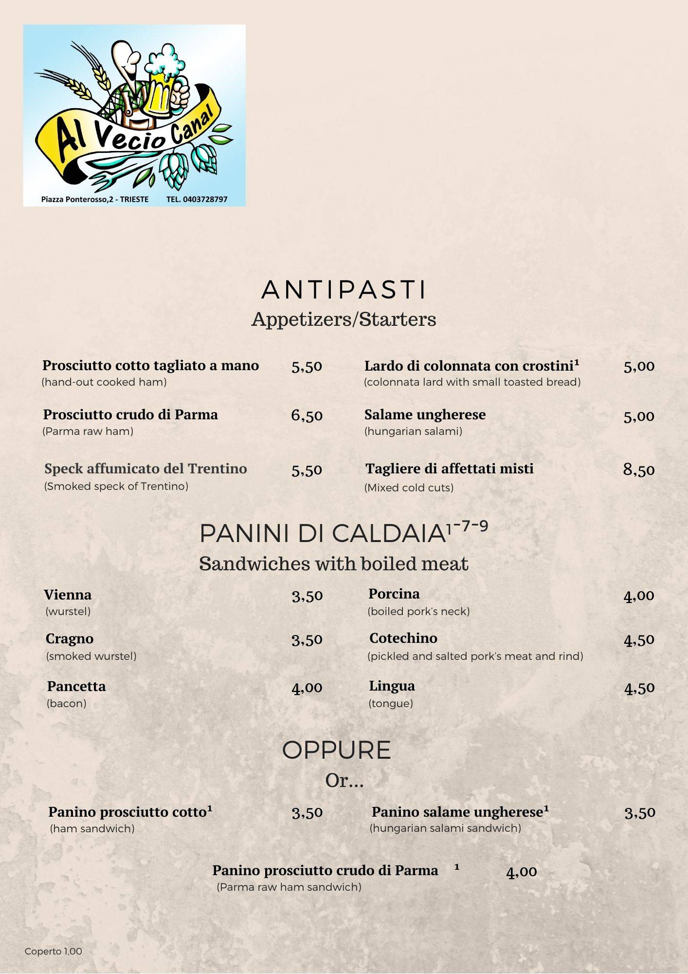 Menu di Vecio Canal 