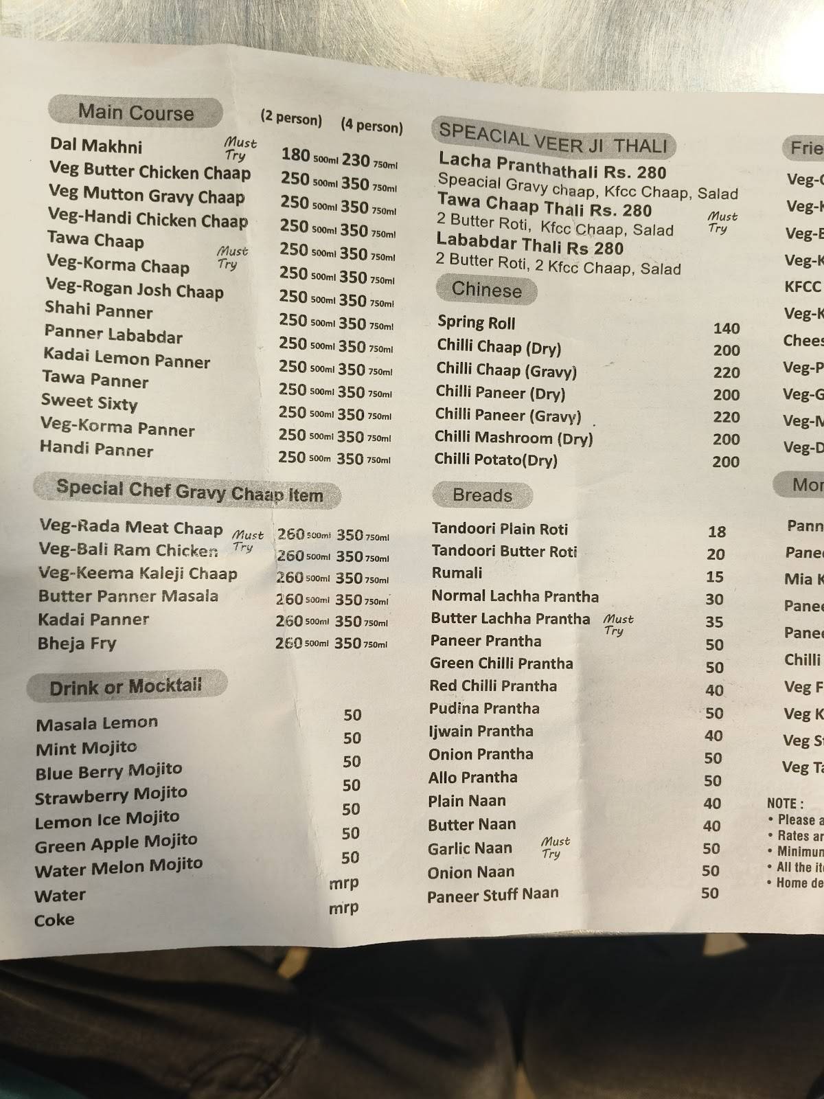 Ustad Ji Malai Chaap wale Ashok Nagar menu