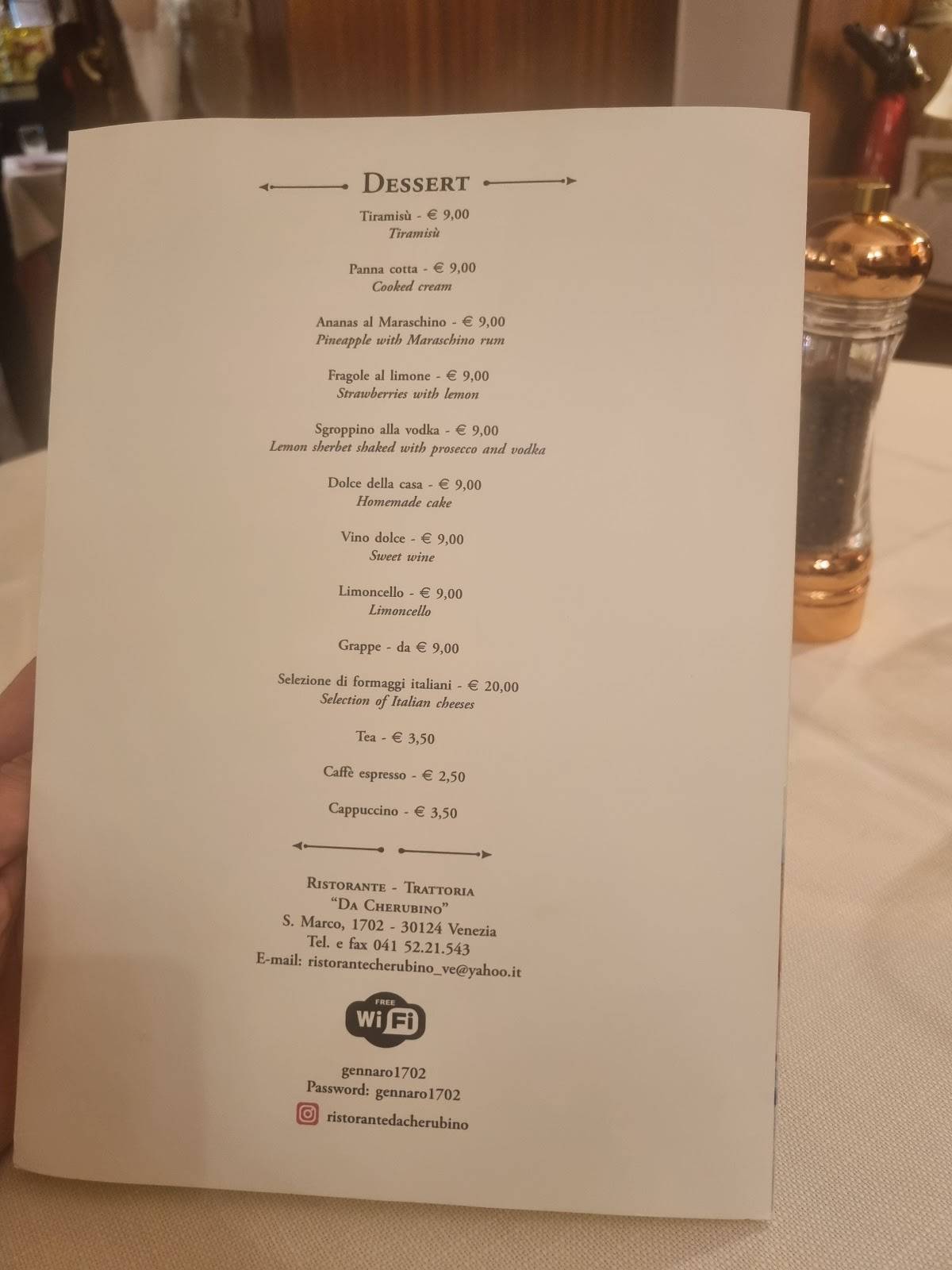 Menu di Da Cherubino 