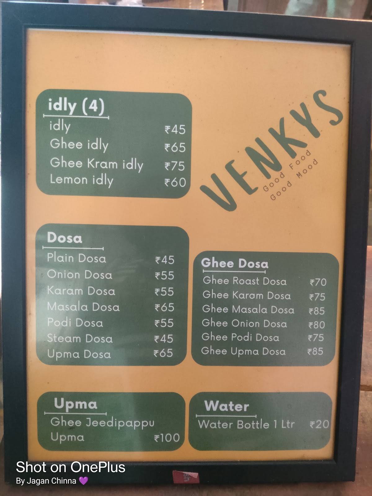 Venky’s idly menu