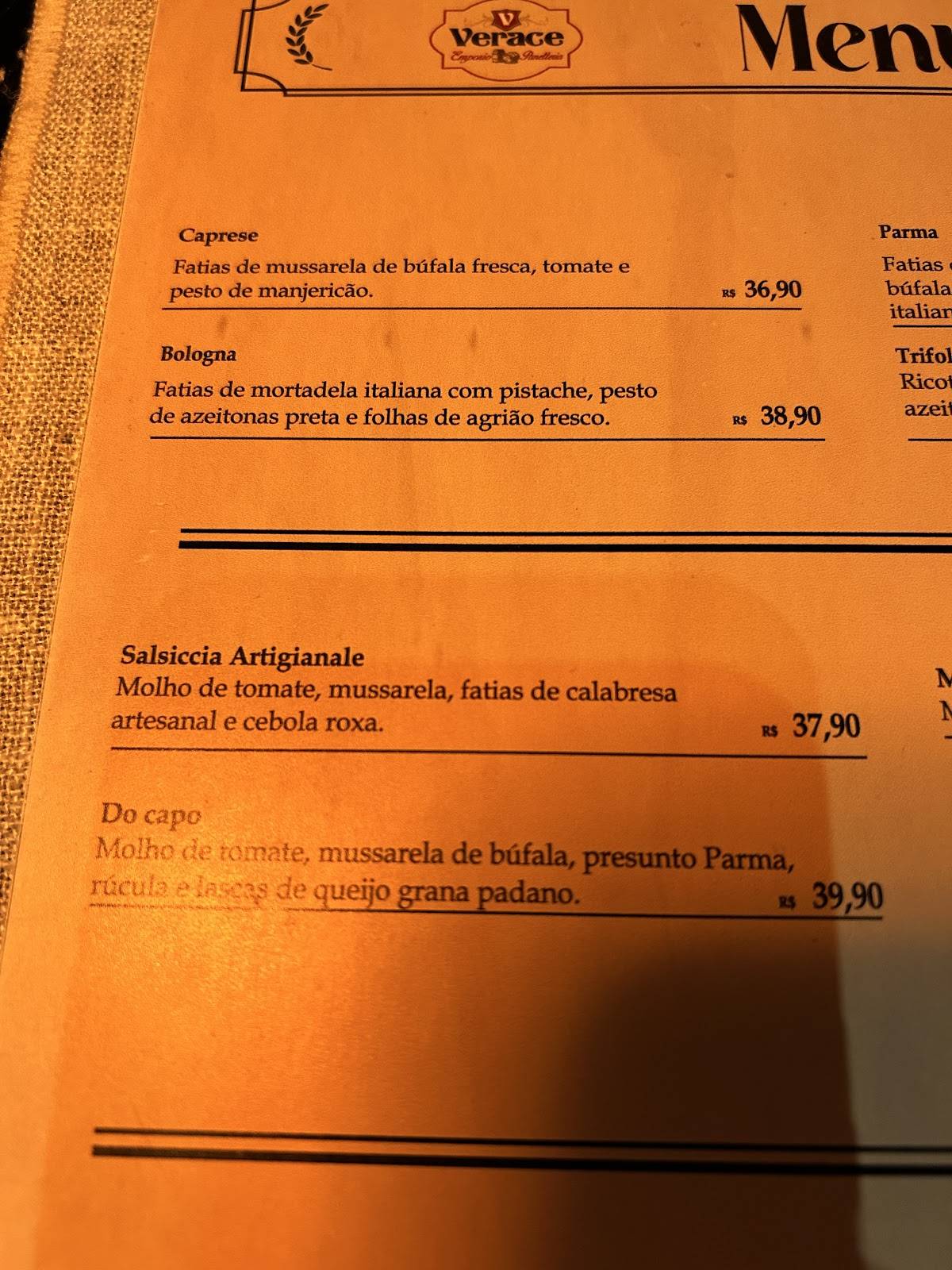 Verace Empório & Panetteria cardápio