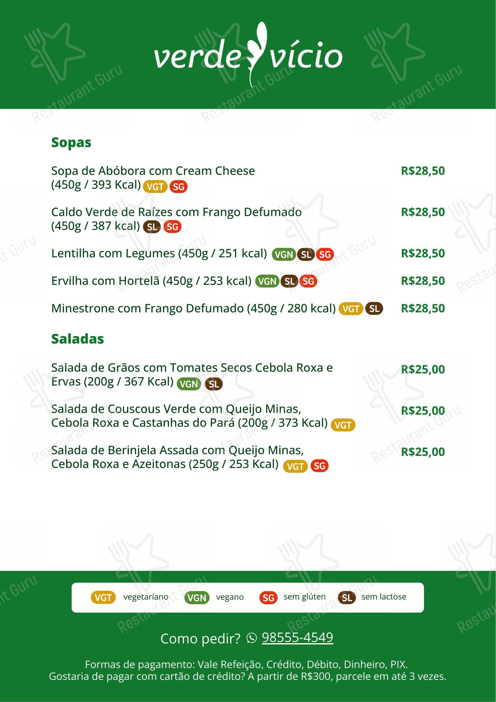 Menu para Verde Vício em Rio de Janeiro