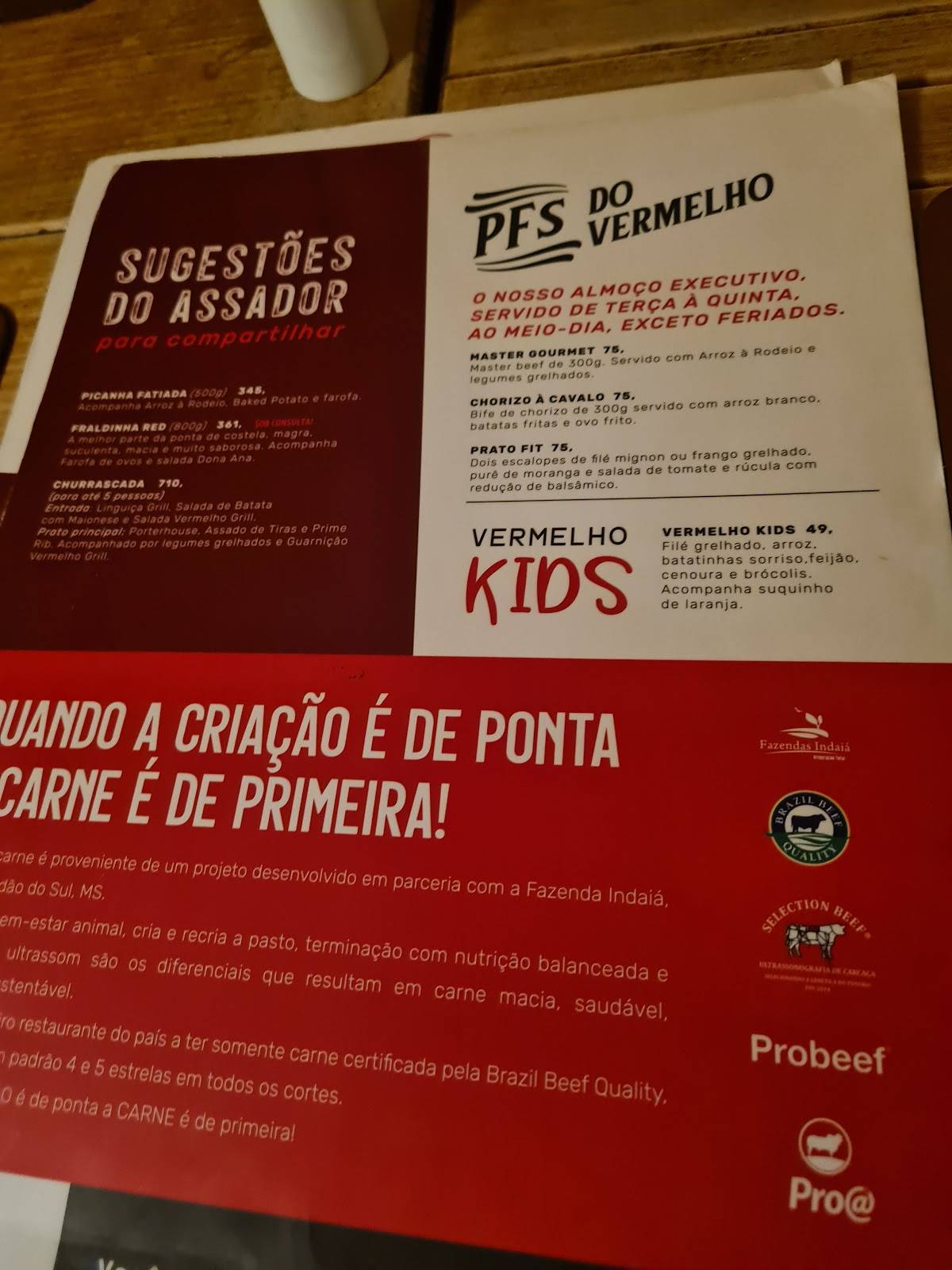 Vermelho Grill cardápio