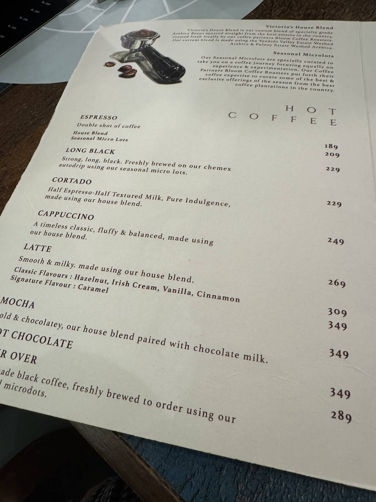 Victoria's Boutique Café menu