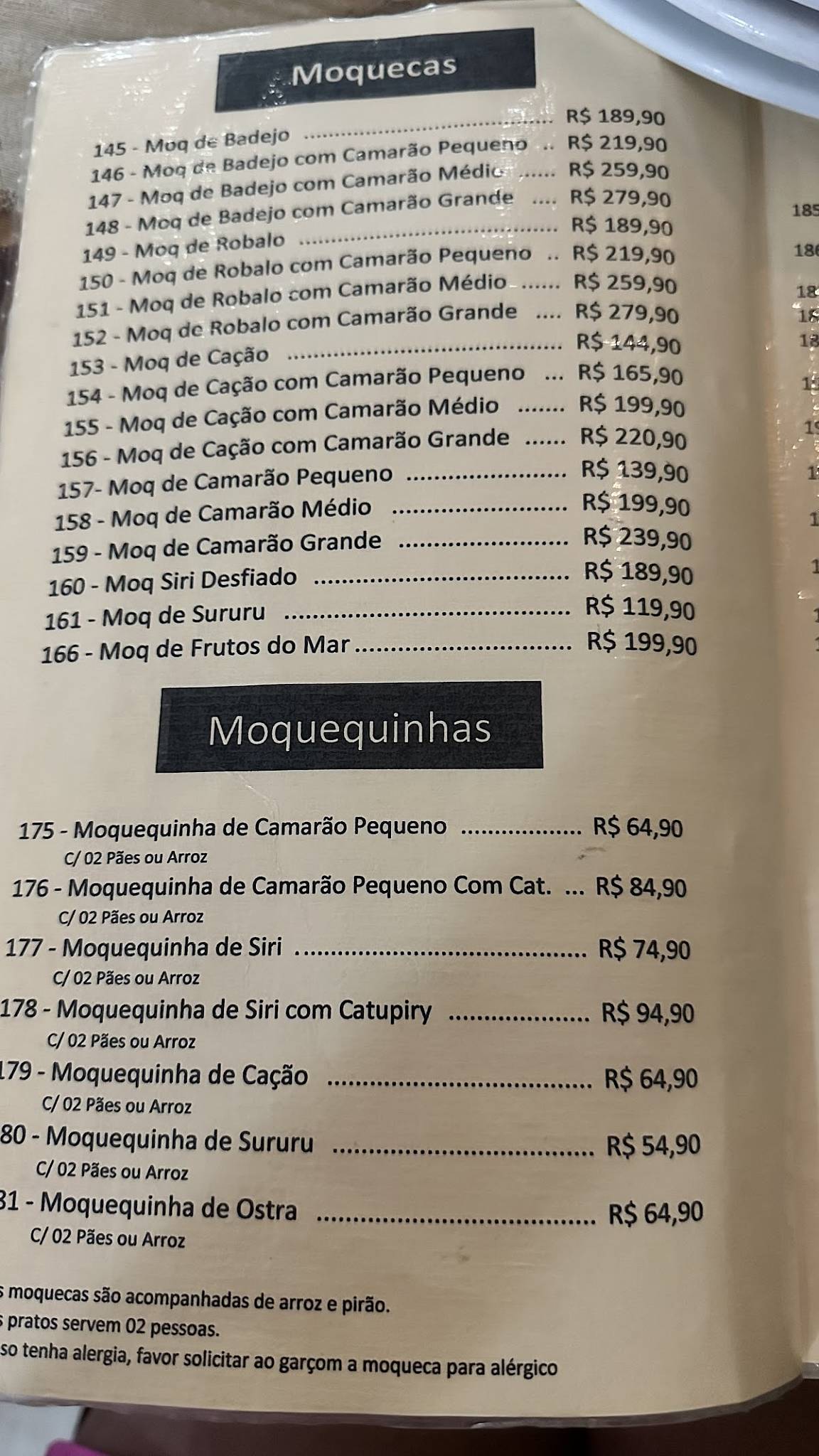 Panela Capixaba cardápio