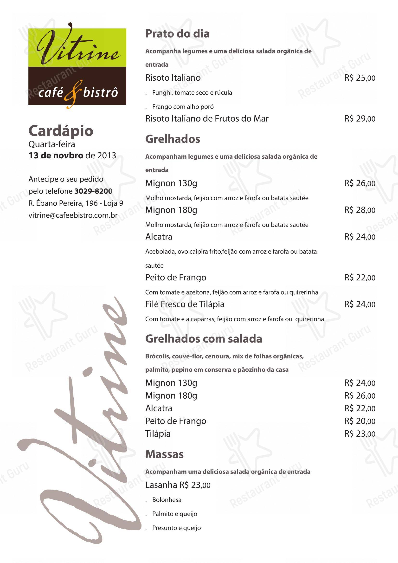 Menu para Vitrine Café café