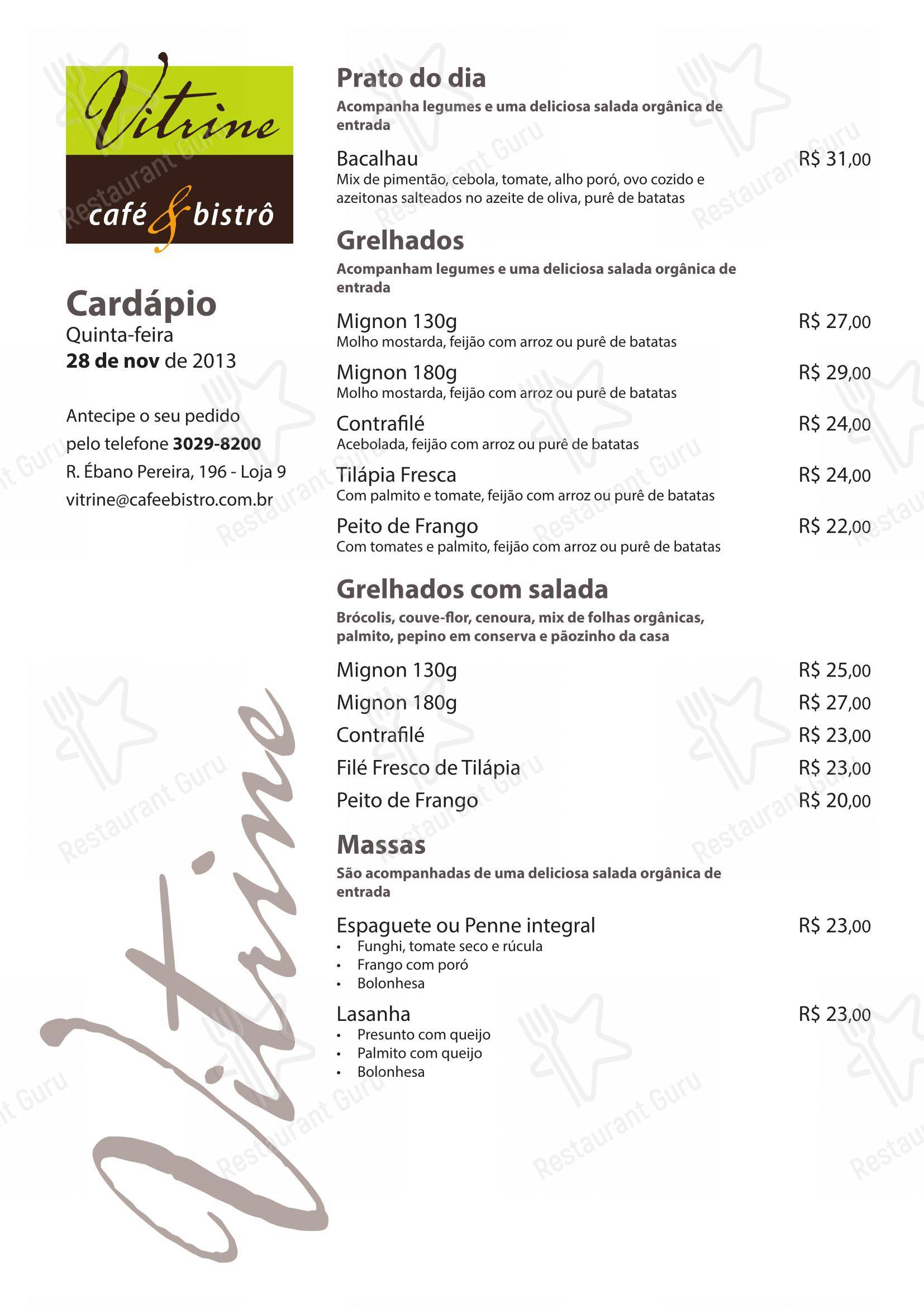 Menu para Vitrine Café café