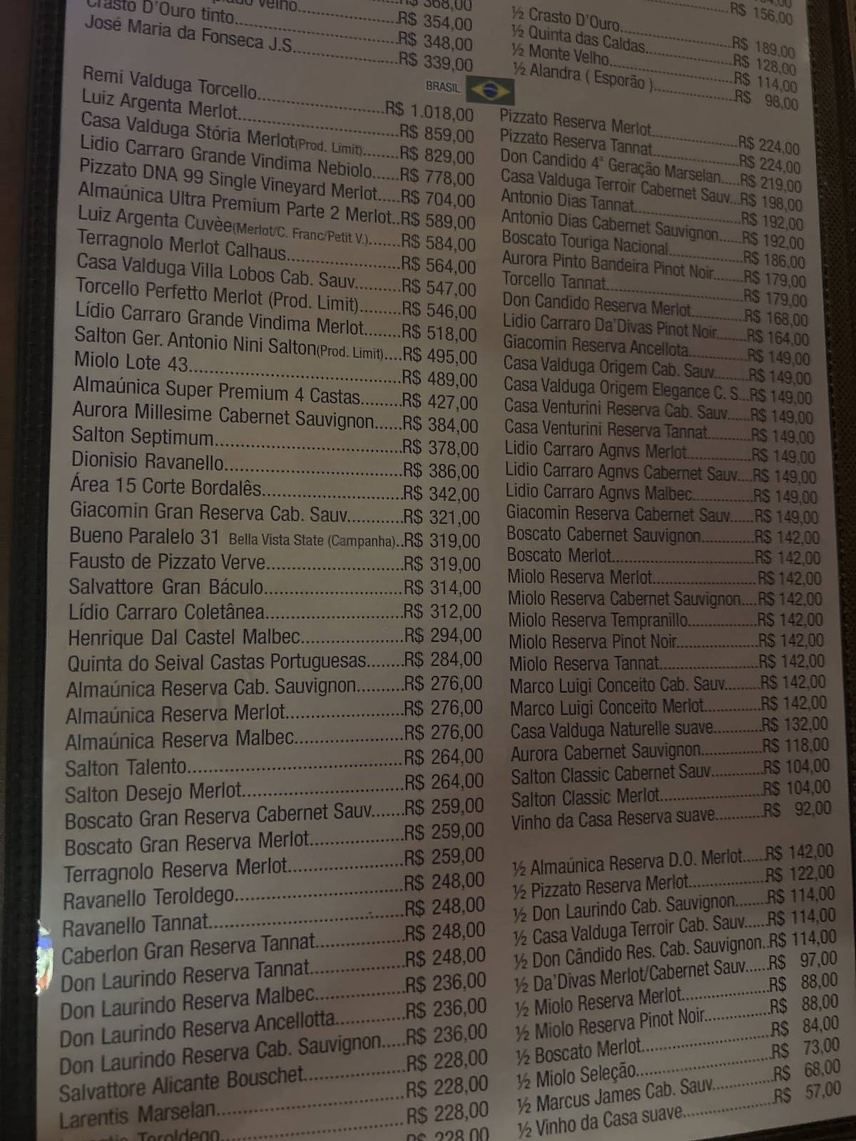 Vue de la Vallée cardápio