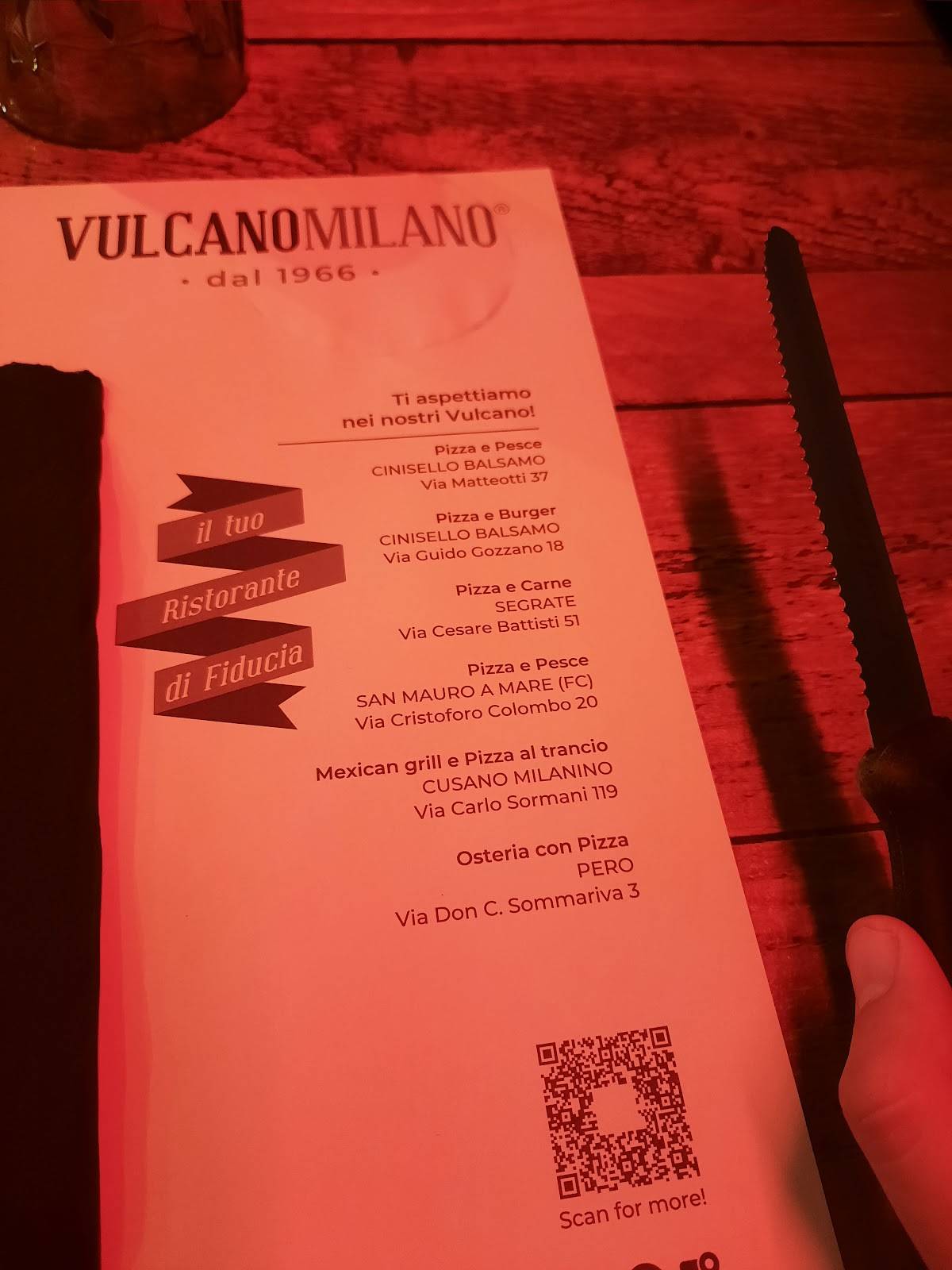 Menu di Vulcano Milano Pizza e Carne 